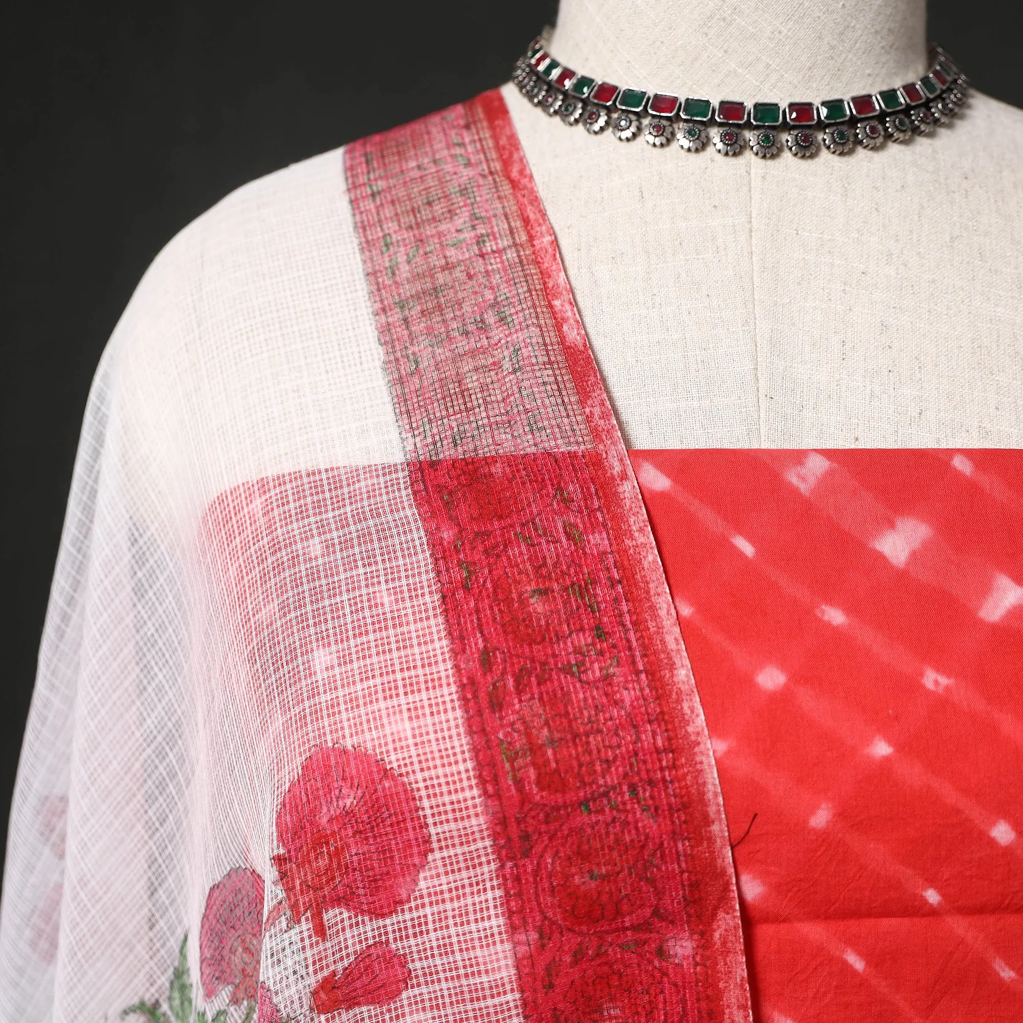 Leheriya Tie-Dye 2pc Cotton Unstitched Dress Material Kurta Set with Earrings 04 sold by Itokri product image thumbnail 3