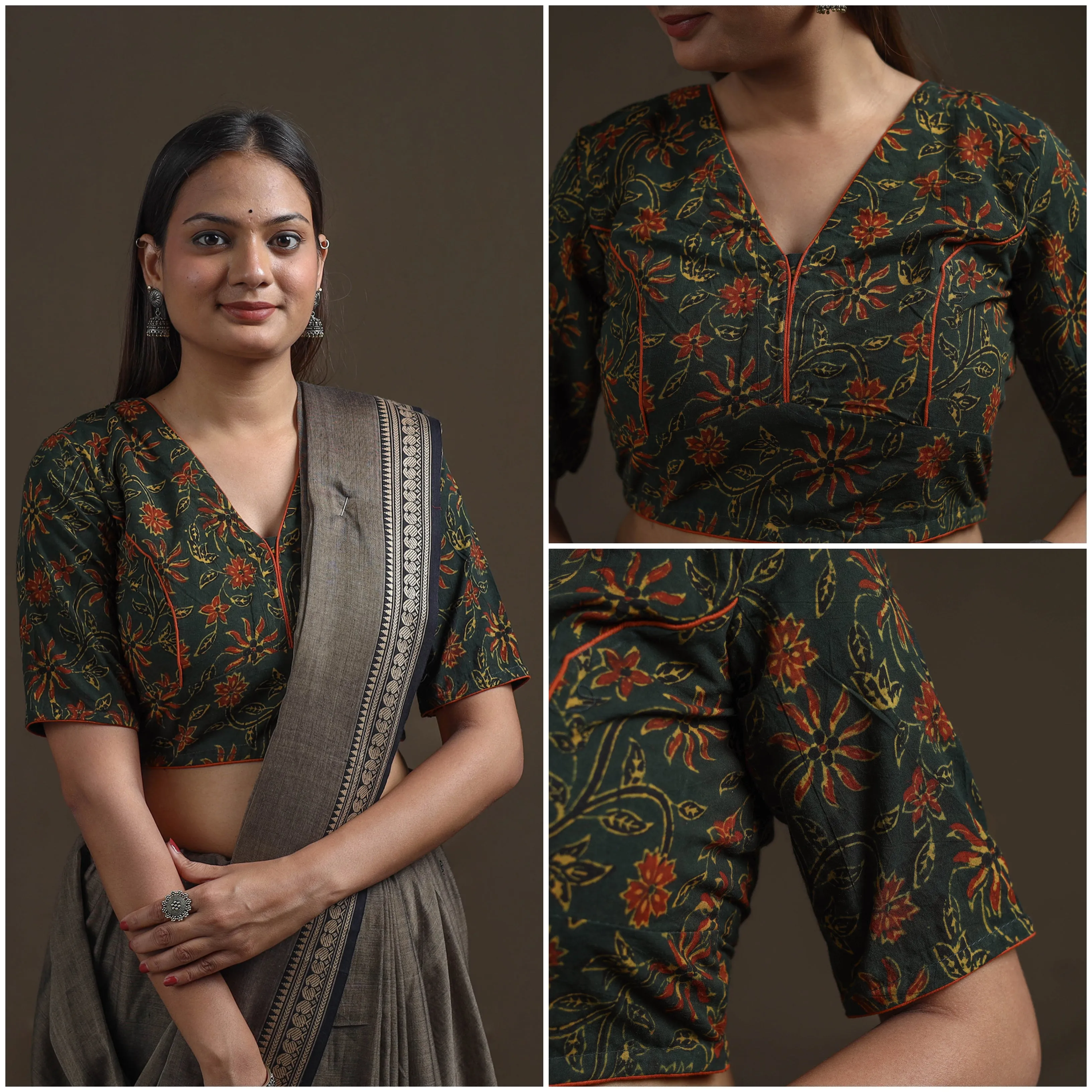 Ajrakh Hand Block Print Natural Dyed Cotton Readymade Blouse 11 sold by Itokri product image thumbnail 3