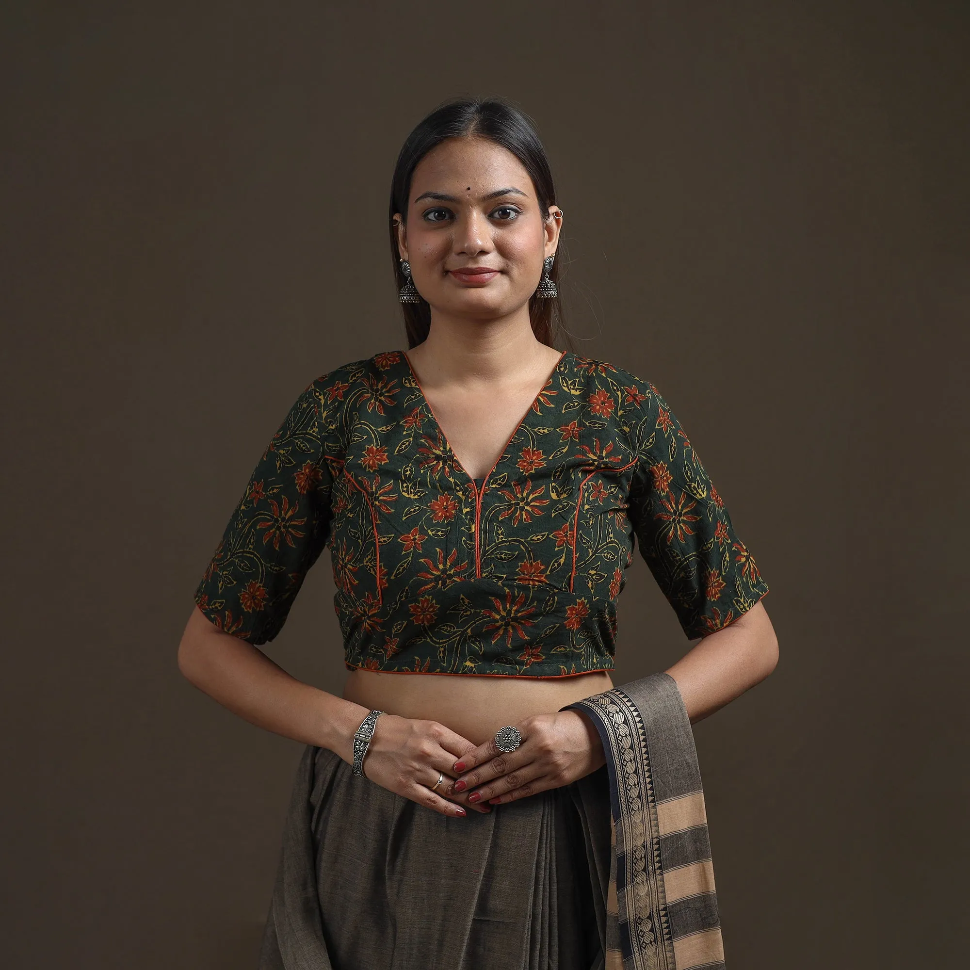 Ajrakh Hand Block Print Natural Dyed Cotton Readymade Blouse 11 sold by Itokri