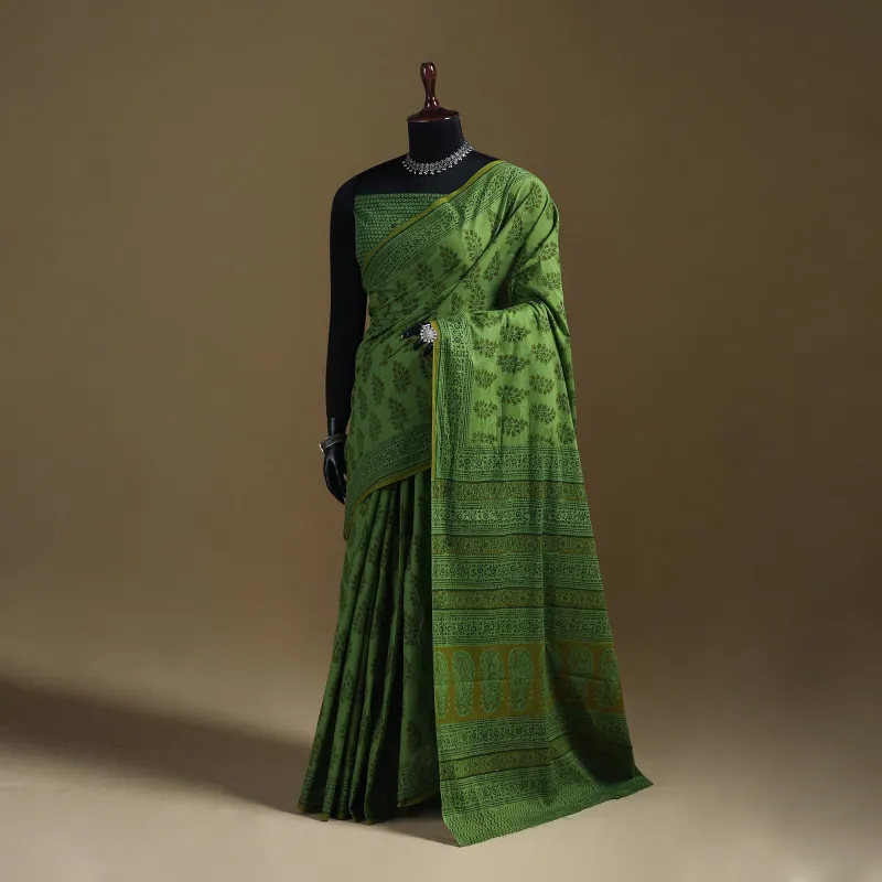 Gamthi Hand Block Print Pure Mul Cotton Saree with Blouse Piece 54 made by Itokri