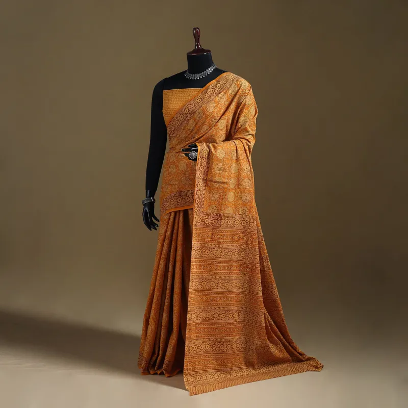 Gamthi Hand Block Print Pure Mul Cotton Saree with Blouse Piece 53 made by Itokri
