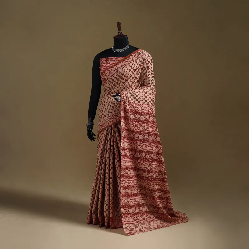 Gamthi Hand Block Print Pure Mul Cotton Saree with Blouse Piece 44 made by Itokri