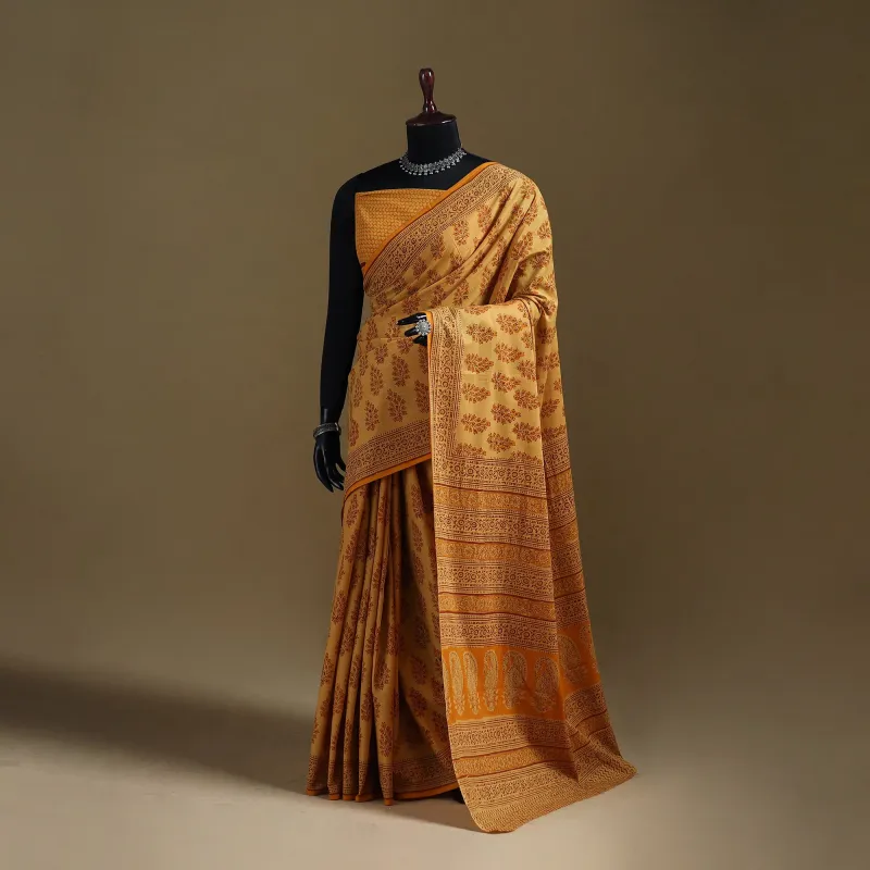 Gamthi Hand Block Print Pure Mul Cotton Saree with Blouse Piece 46 made by Itokri