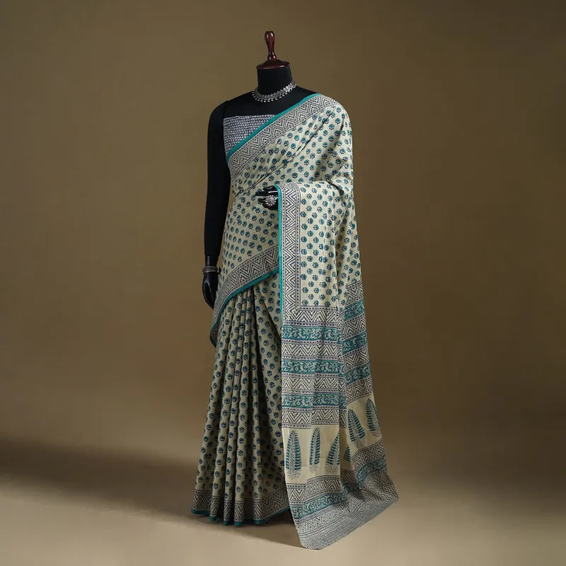 Gamthi Hand Block Print Pure Mul Cotton Saree with Blouse Piece 61 made by Itokri