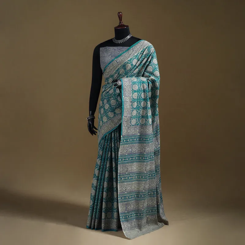 Gamthi Hand Block Print Pure Mul Cotton Saree with Blouse Piece 58 made by Itokri