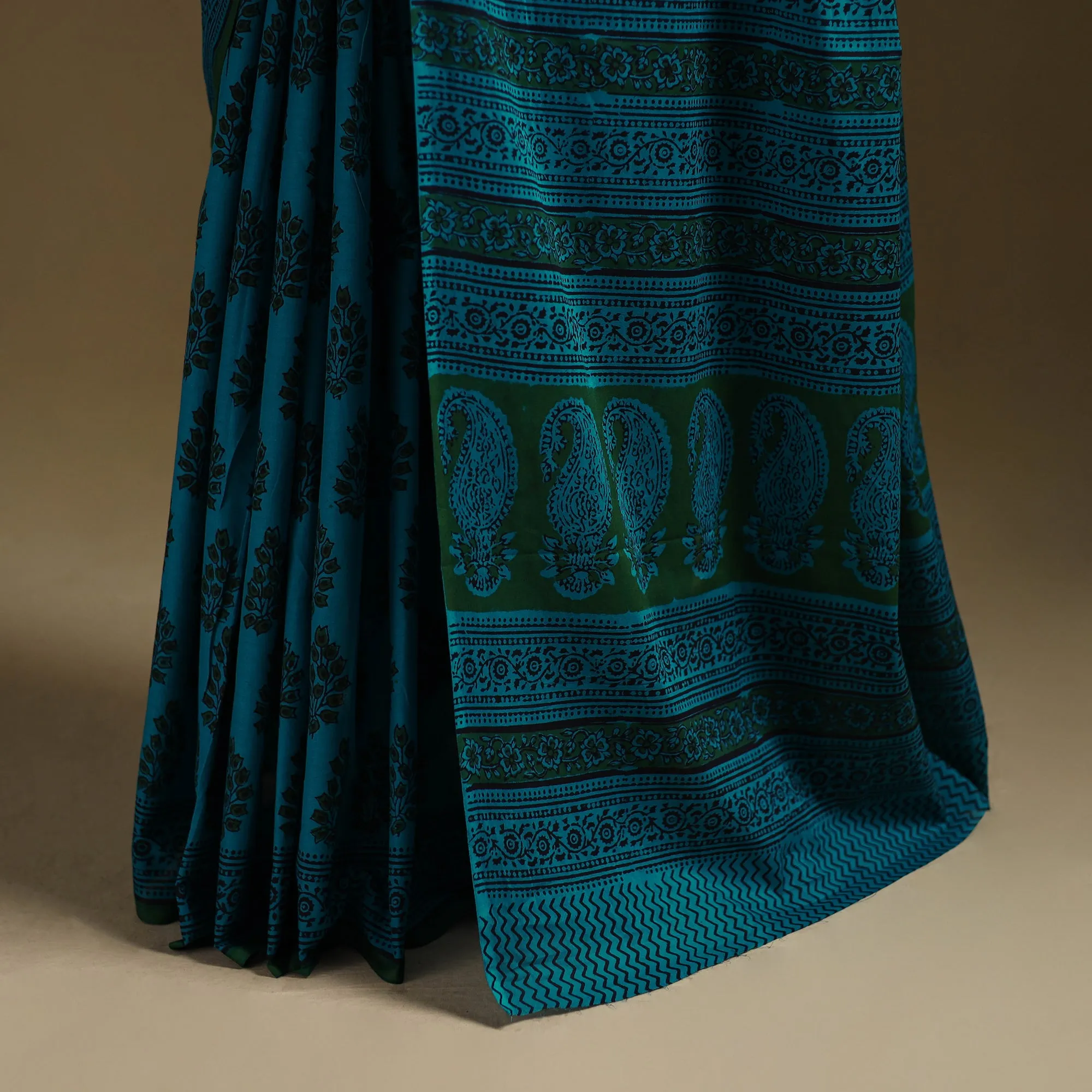 Blue - Gamthi Hand Block Print Pure Mul Cotton Saree with Blouse Piece 23 sold by Itokri product image thumbnail 5