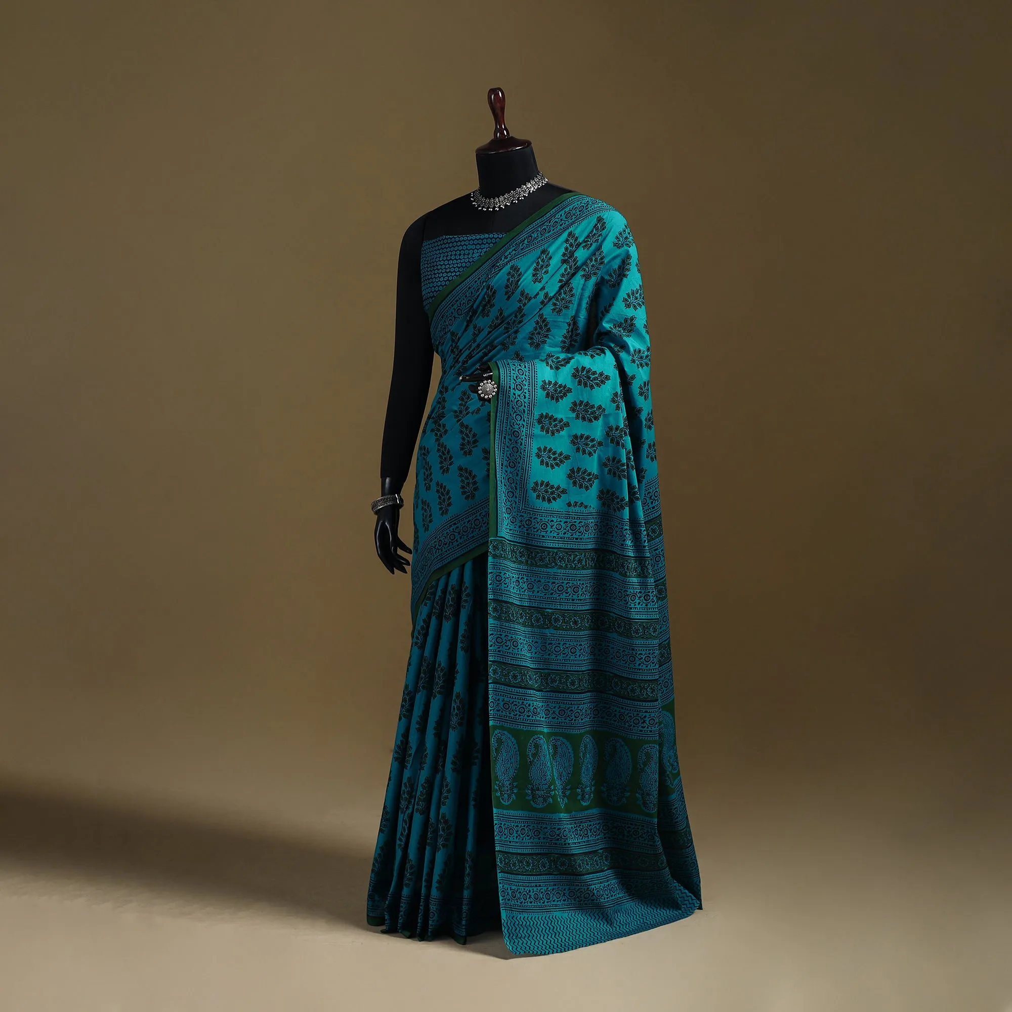 Blue - Gamthi Hand Block Print Pure Mul Cotton Saree with Blouse Piece 23 sold by Itokri