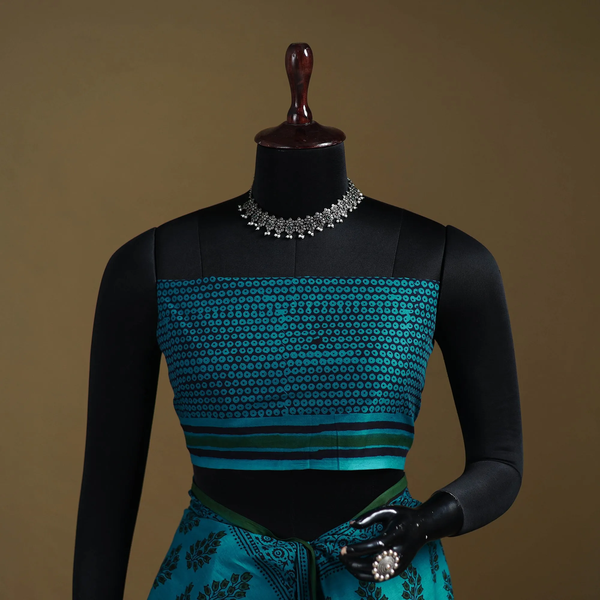 Blue - Gamthi Hand Block Print Pure Mul Cotton Saree with Blouse Piece 23 sold by Itokri product image thumbnail 3