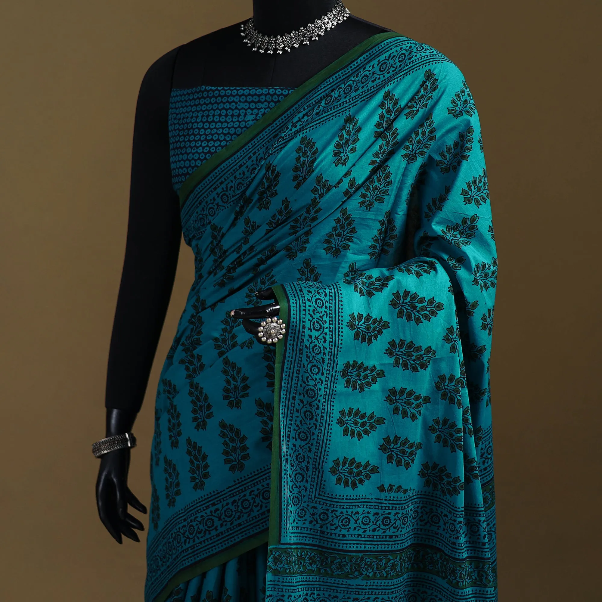 Blue - Gamthi Hand Block Print Pure Mul Cotton Saree with Blouse Piece 23 sold by Itokri product image thumbnail 2
