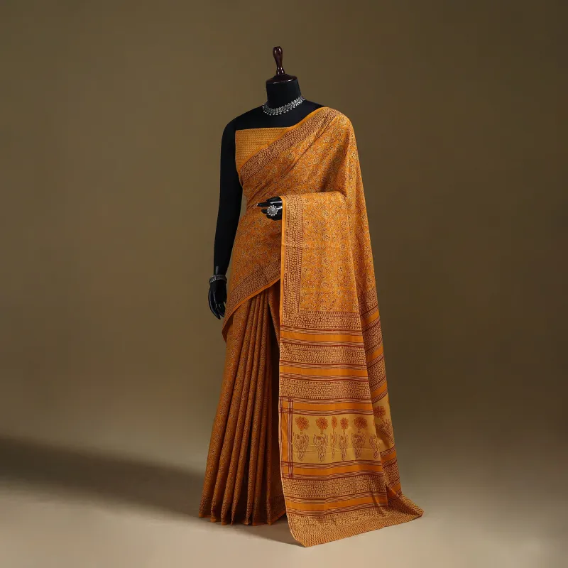 Gamthi Hand Block Print Pure Mul Cotton Saree with Blouse Piece 19 made by Itokri