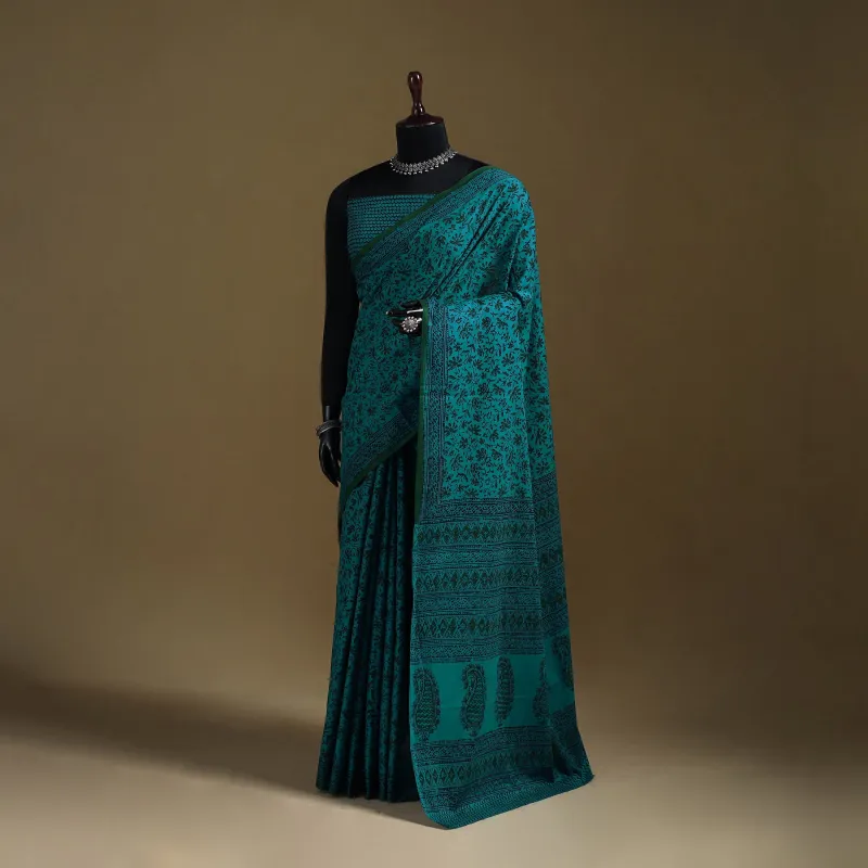 Gamthi Hand Block Print Pure Mul Cotton Saree with Blouse Piece 11 made by Itokri