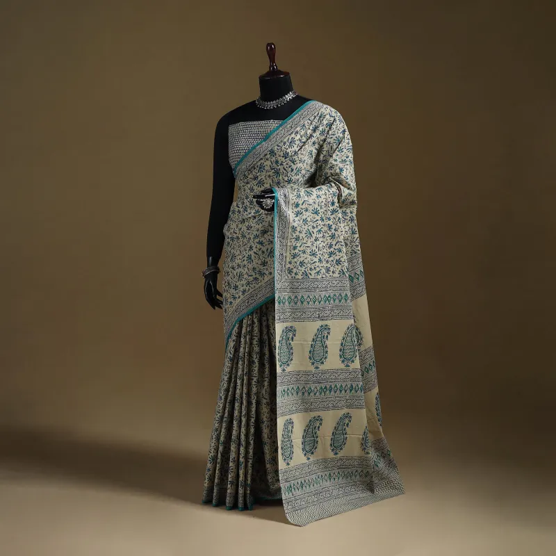 Gamthi Hand Block Print Pure Mul Cotton Saree with Blouse Piece 09 made by Itokri
