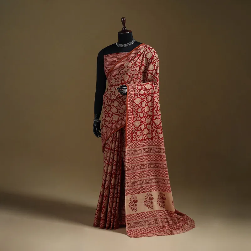 Gamthi Hand Block Print Pure Mul Cotton Saree with Blouse Piece 03 made by Itokri