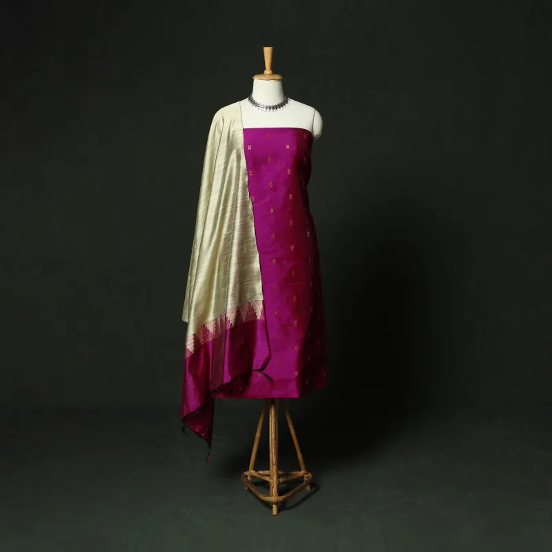 Pink - Mangalagiri Silk Cotton Thread Work 3pc Unstitched Dress Material Suit Set 31 made by Itokri