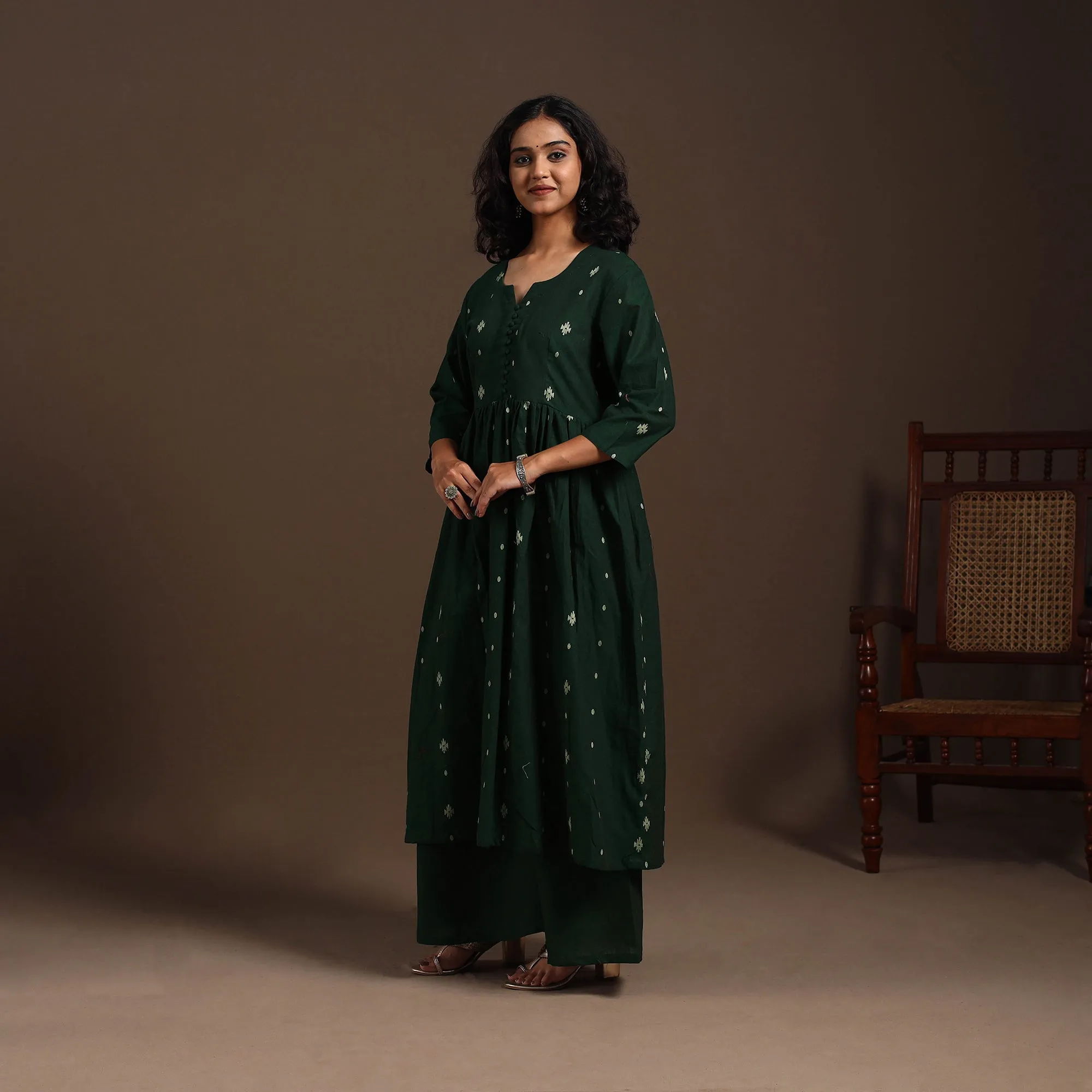 Green - Cotton Jacquard Kurta Set (Set of 2) 10 sold by Itokri product image thumbnail 2