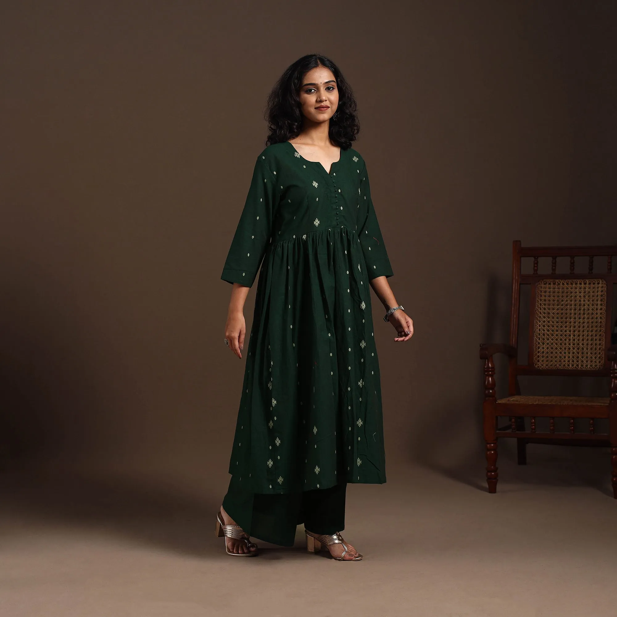 Green - Cotton Jacquard Kurta Set (Set of 2) 10 sold by Itokri product image thumbnail 3