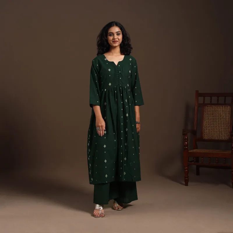 Green - Cotton Jacquard Kurta Set (Set of 2) 10 made by Itokri