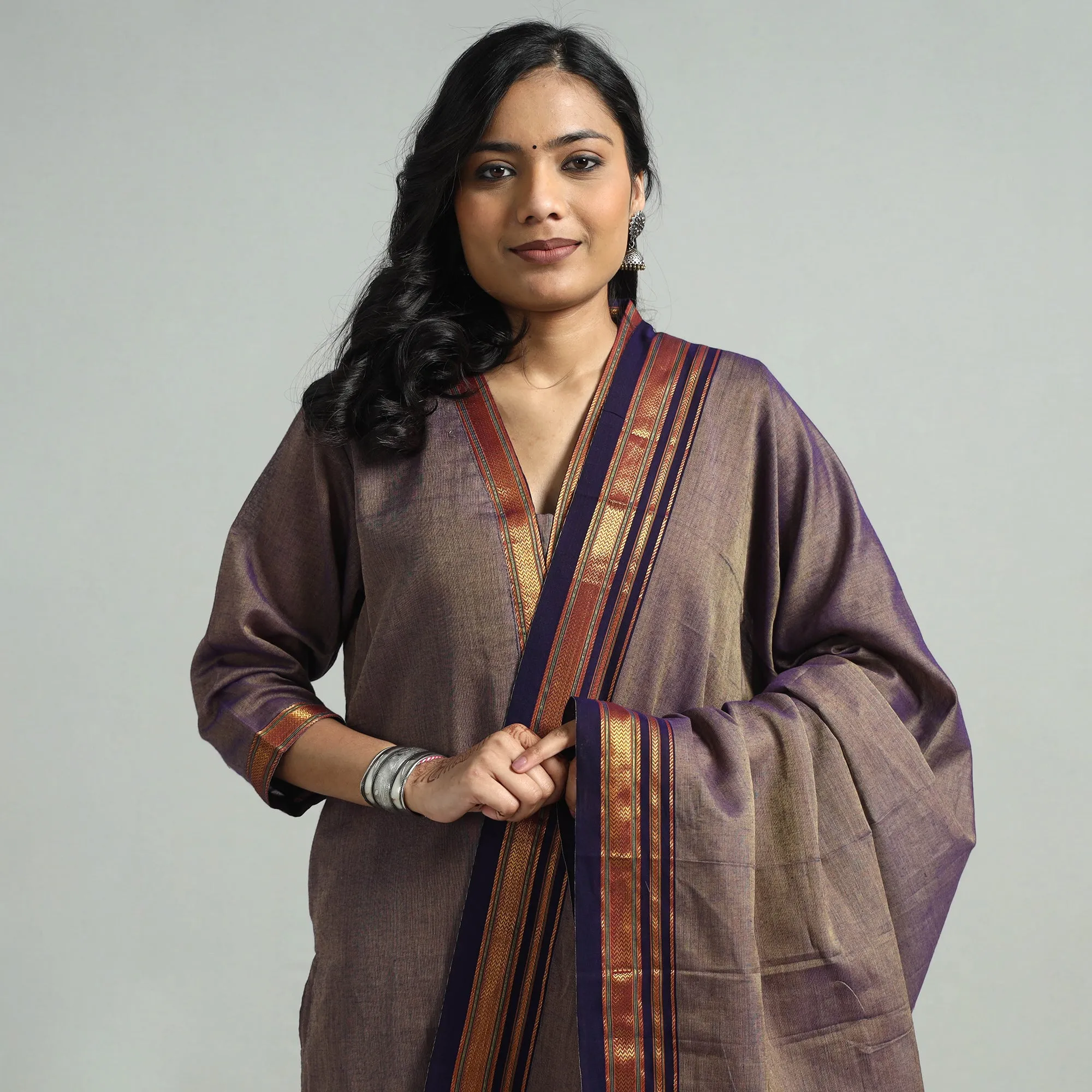 Brown - Dharwad Cotton Kurta with Palazzo & Dupatta Set sold by Itokri product image thumbnail 3