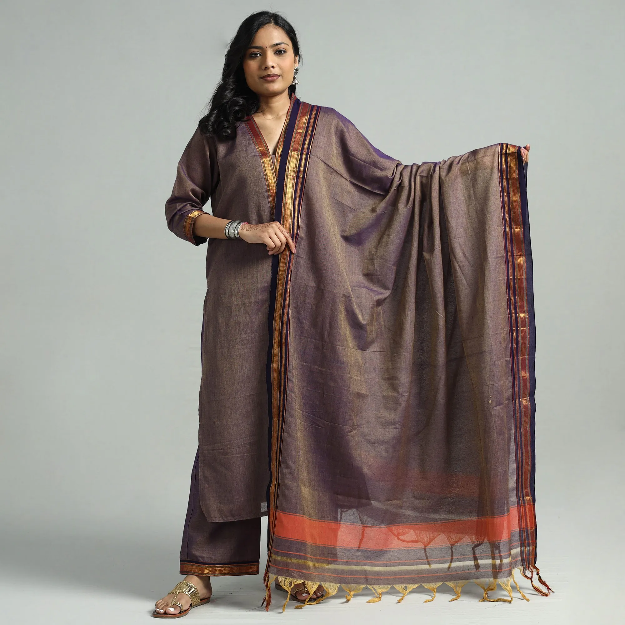 Brown - Dharwad Cotton Kurta with Palazzo & Dupatta Set sold by Itokri product image thumbnail 2