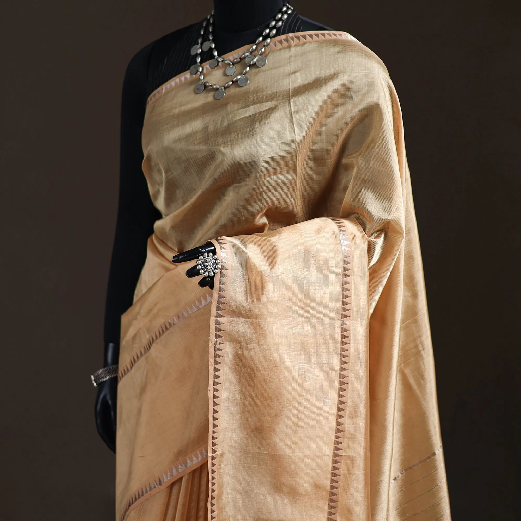 Beige - Mangalagiri Handwoven Pure Silk Pattu Saree 31 sold by Itokri product image thumbnail 2
