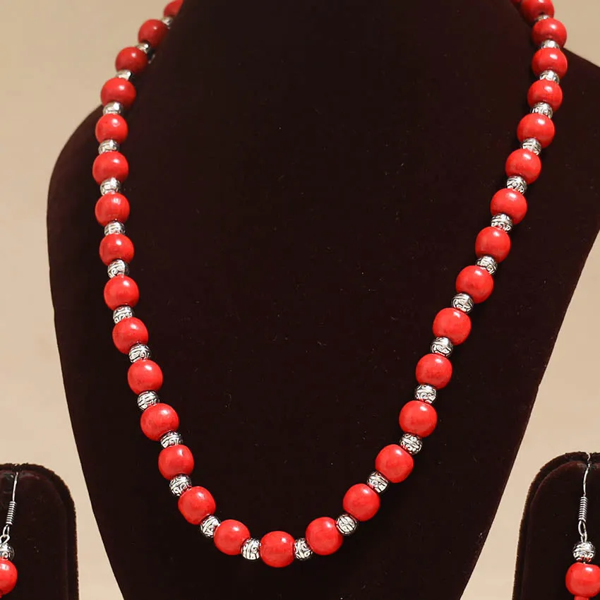 Red - Handmade Wooden Beads GS Necklace Set 01 sold by Itokri product image thumbnail 2