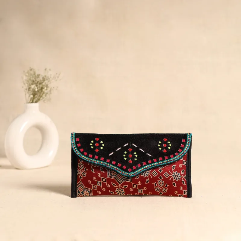 Traditional Kutch Mashru Silk Leather Flap Clutch / Wallet 108 made by Itokri