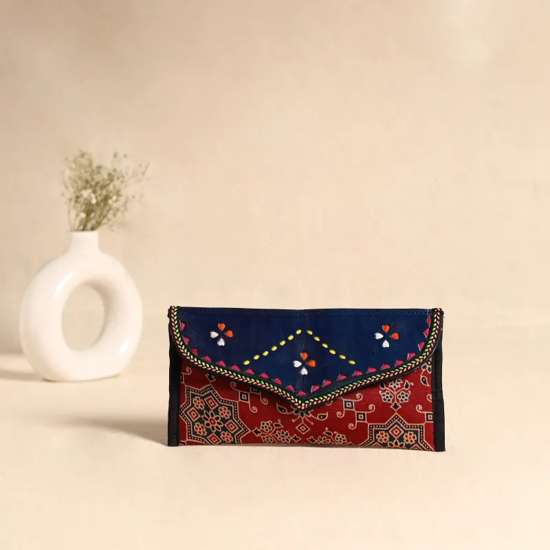 Traditional Kutch Mashru Silk Leather Flap Clutch / Wallet 107 made by Itokri