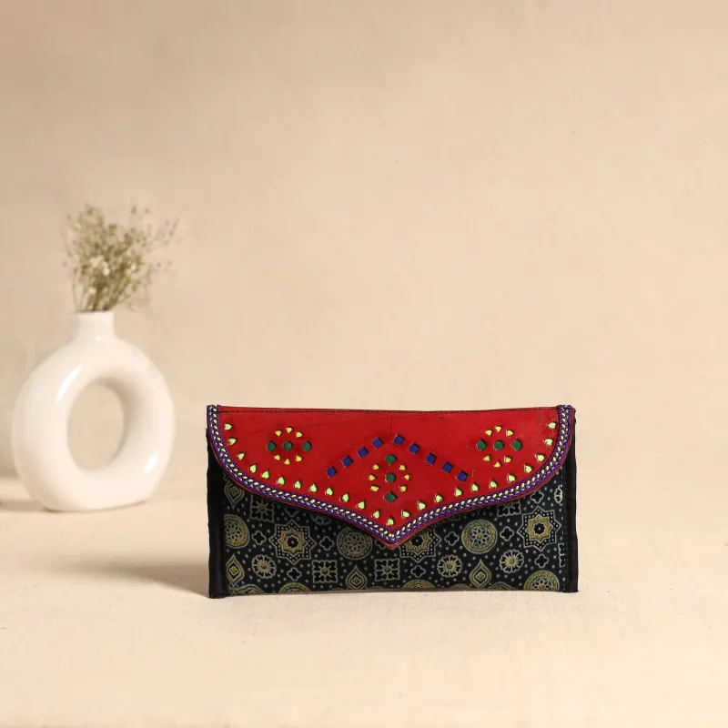 Traditional Kutch Mashru Silk Leather Flap Clutch / Wallet 106 made by Itokri