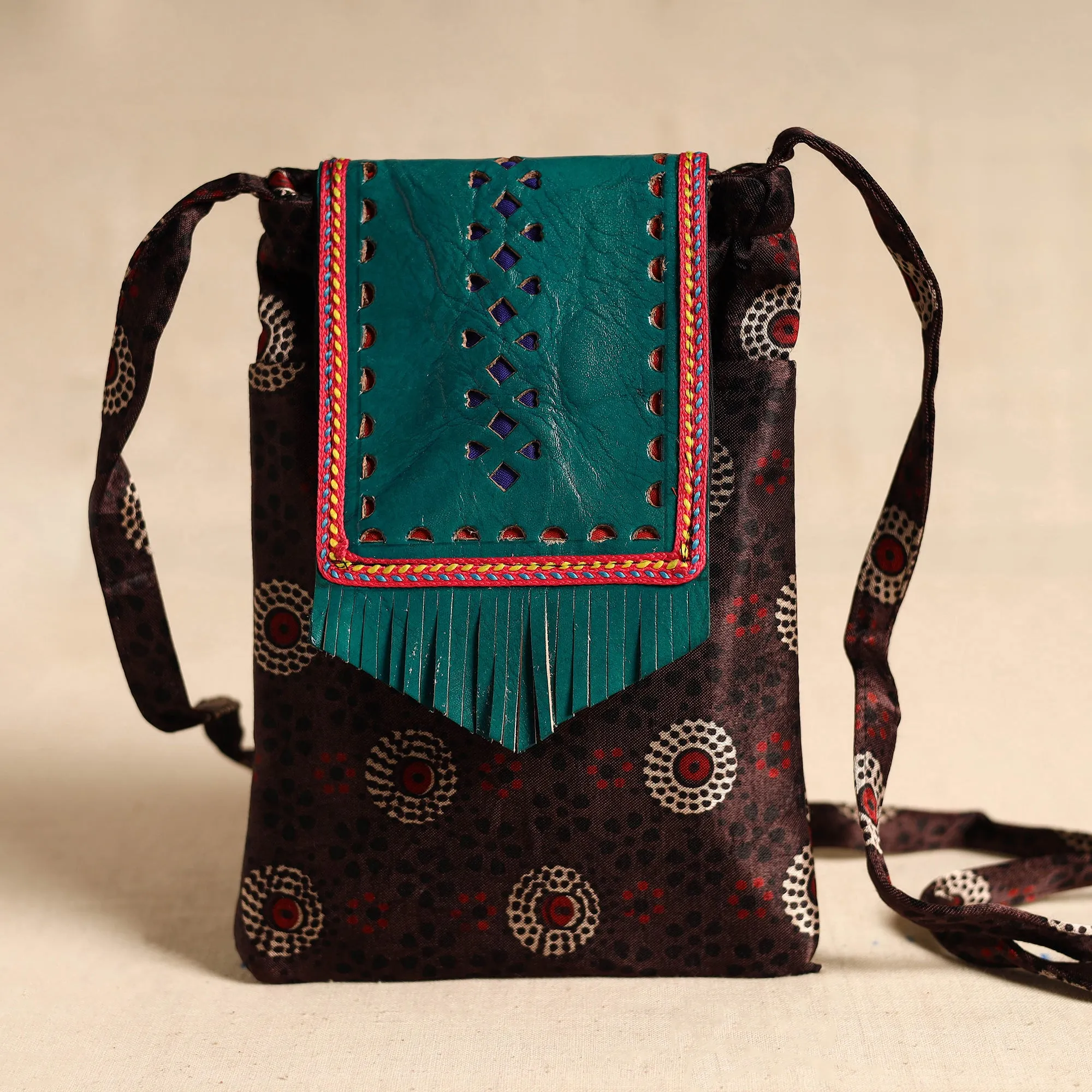 Traditional Kutch Mashru Silk Leather Flap Sling Bag 65 sold by Itokri product image thumbnail 3