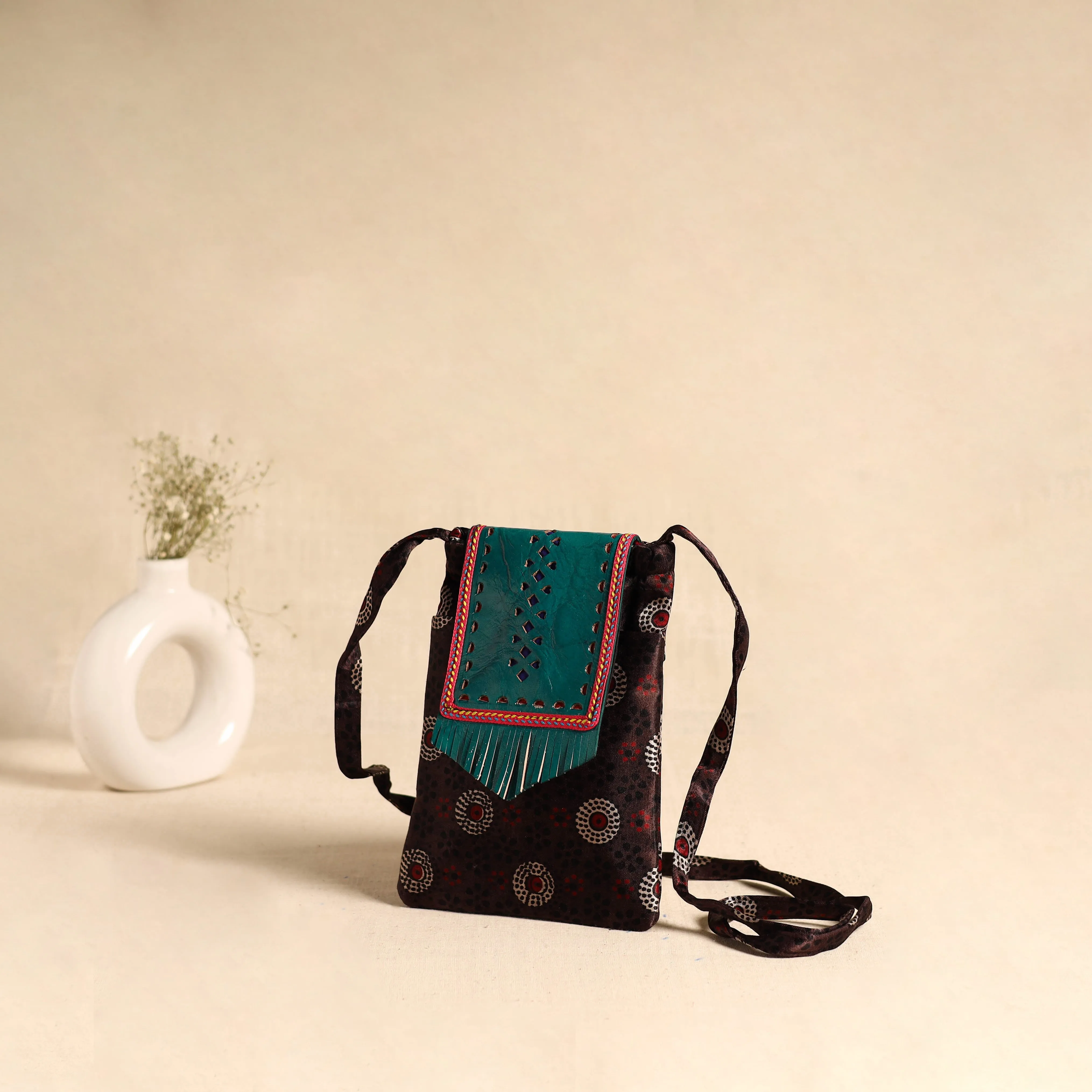 Traditional Kutch Mashru Silk Leather Flap Sling Bag 65 sold by Itokri product image thumbnail 2