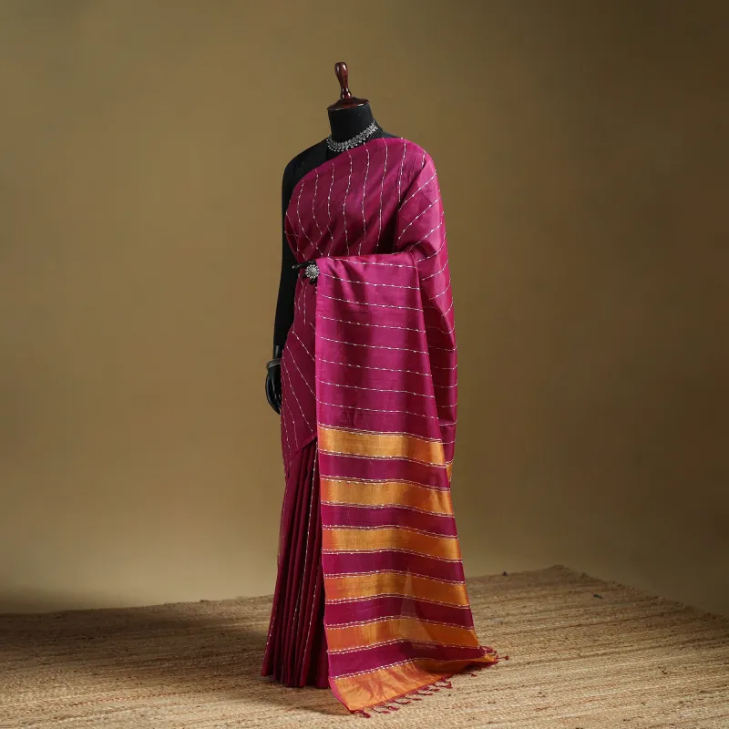 Purple - Pure Handwoven Mangalagiri Silk Cotton Pattu Saree 14 made by Itokri