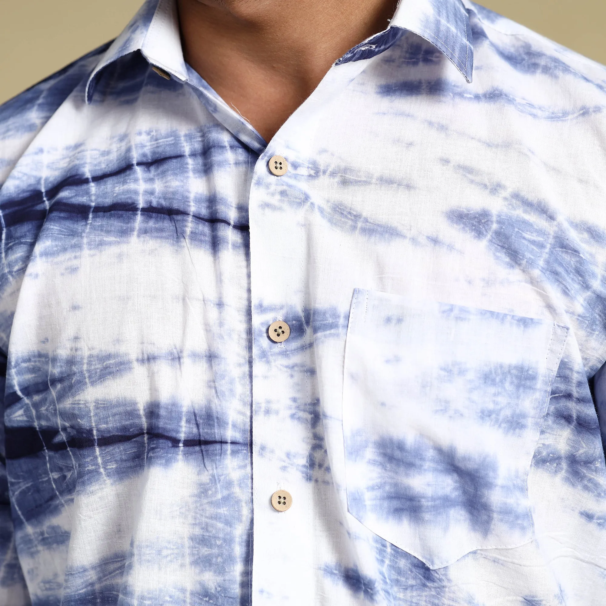 Blue - Shibori Tie-Dye Cotton Men Full Sleeve Shirt sold by Itokri product image thumbnail 5