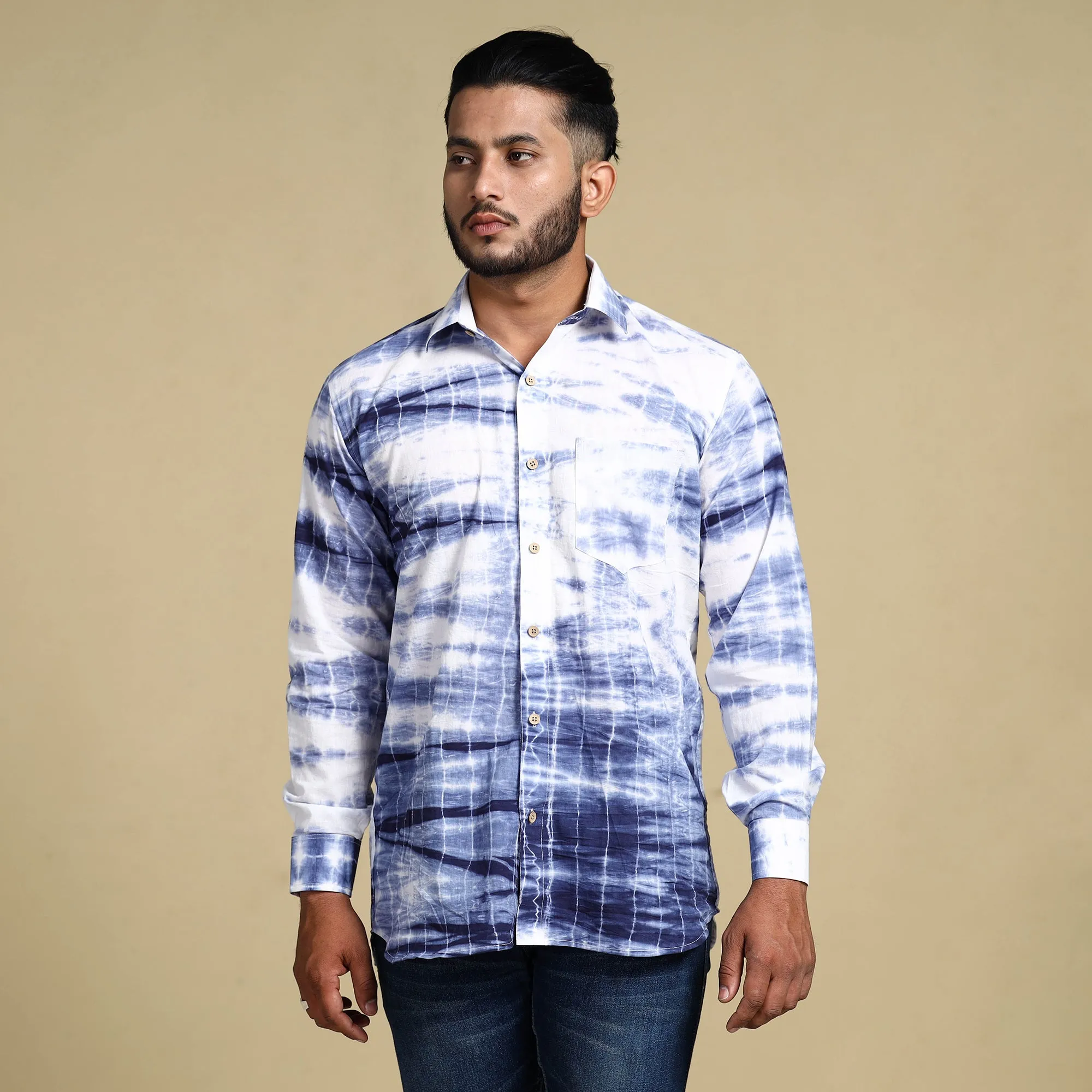 Blue - Shibori Tie-Dye Cotton Men Full Sleeve Shirt sold by Itokri product image thumbnail 3