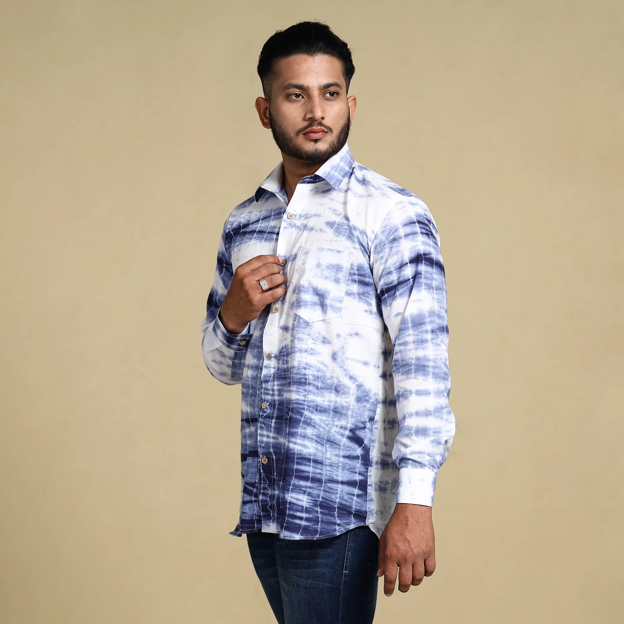 Blue - Shibori Tie-Dye Cotton Men Full Sleeve Shirt sold by Itokri product image thumbnail 2