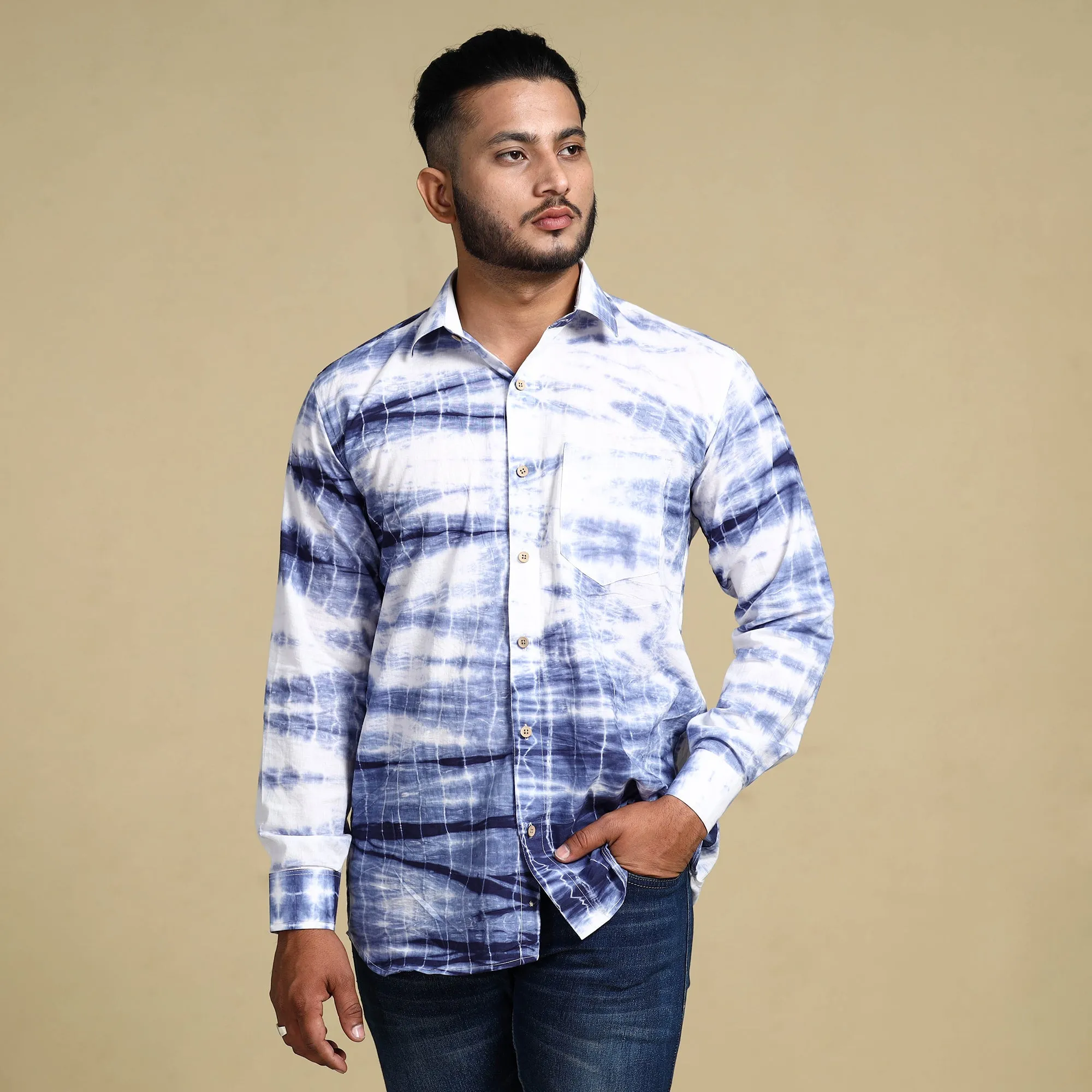 Blue - Shibori Tie-Dye Cotton Men Full Sleeve Shirt sold by Itokri product image thumbnail 4