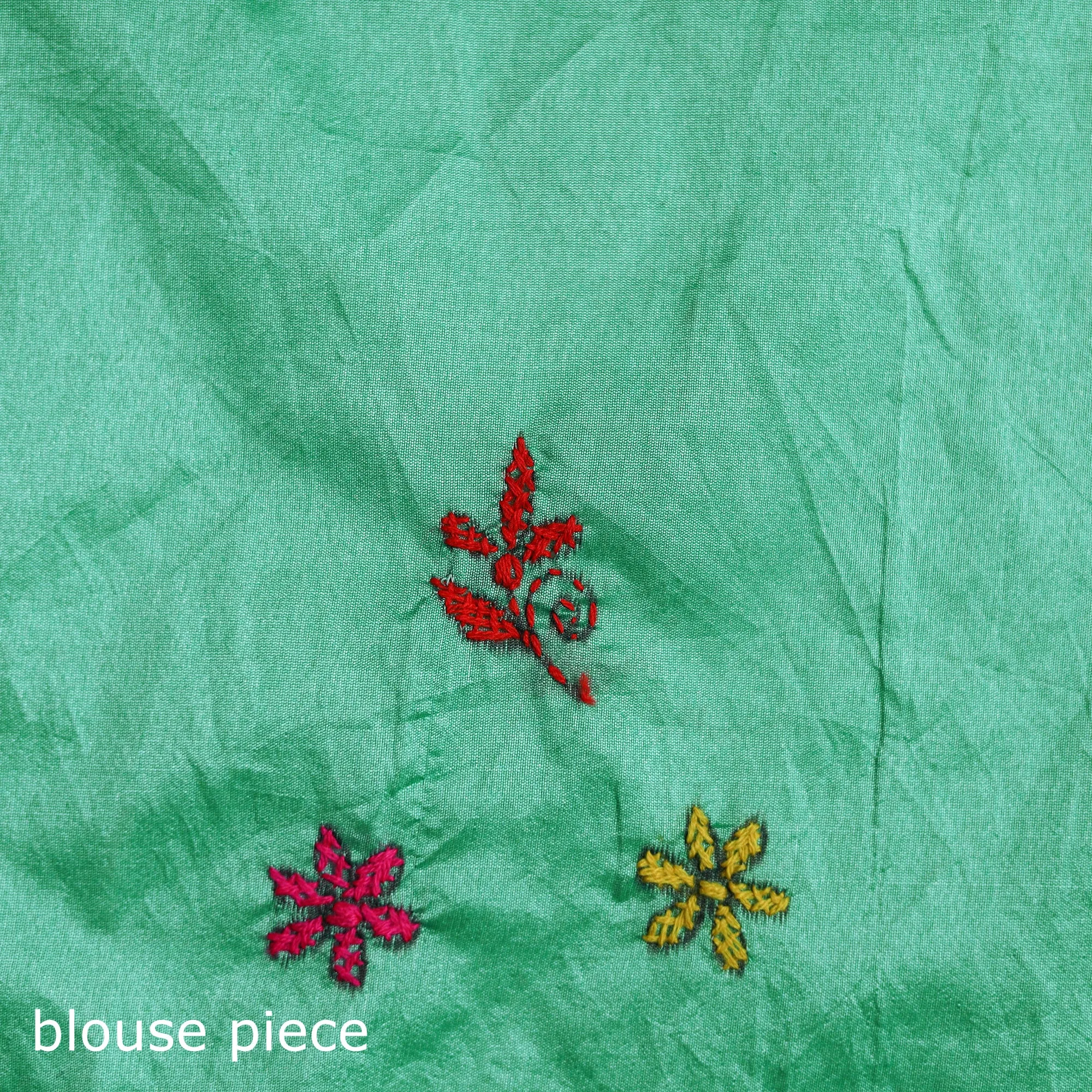 Green - Bengal Nakshi Kantha Hand Embroidered Silk Saree 29 sold by Itokri product image thumbnail 5