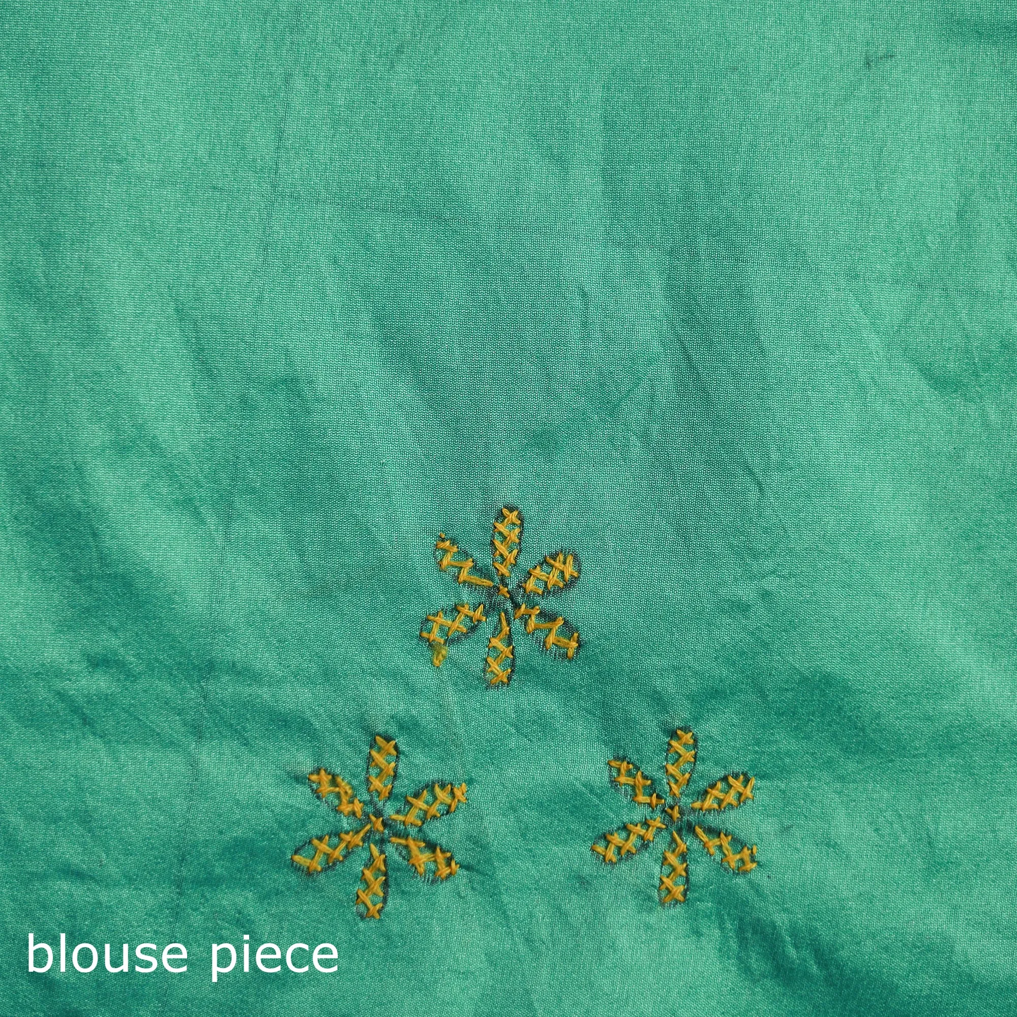 Green - Bengal Nakshi Kantha Hand Embroidered Silk Saree 25 sold by Itokri product image thumbnail 5