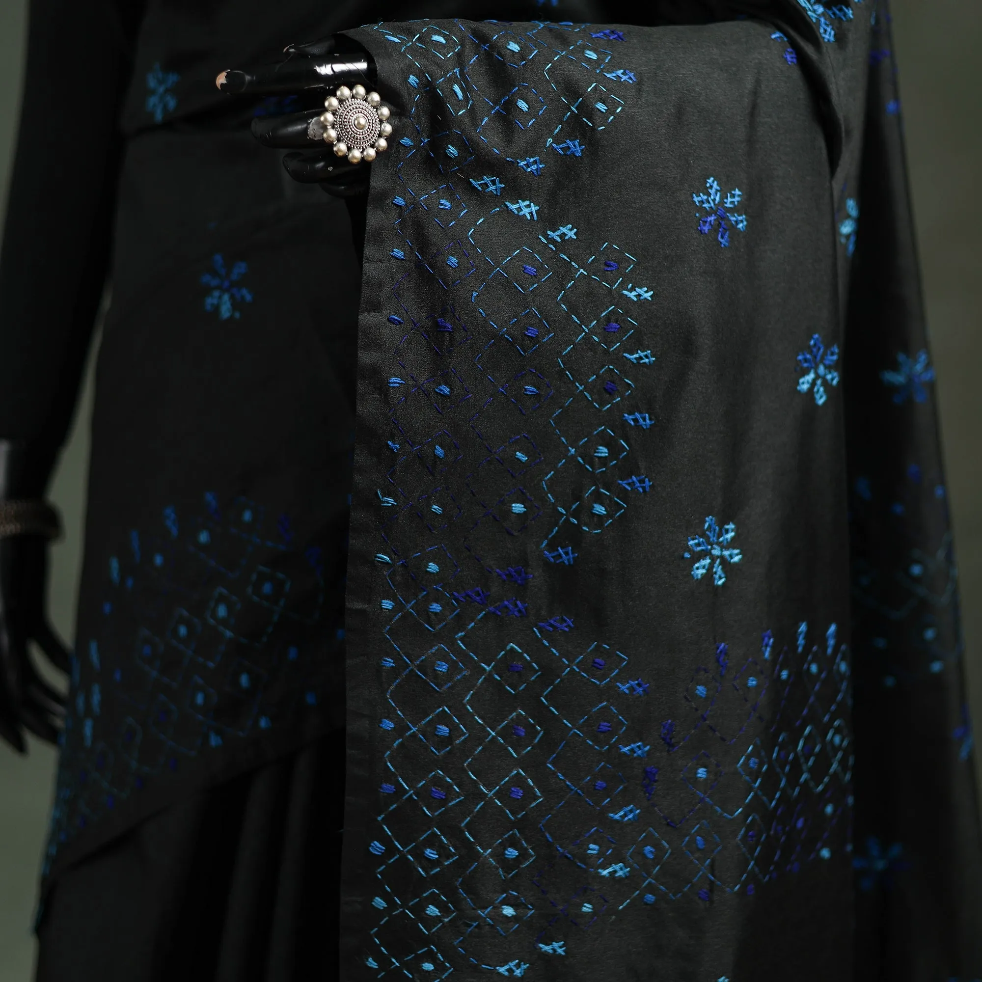 Black - Bengal Nakshi Kantha Hand Embroidered Silk Saree 17 sold by Itokri product image thumbnail 3