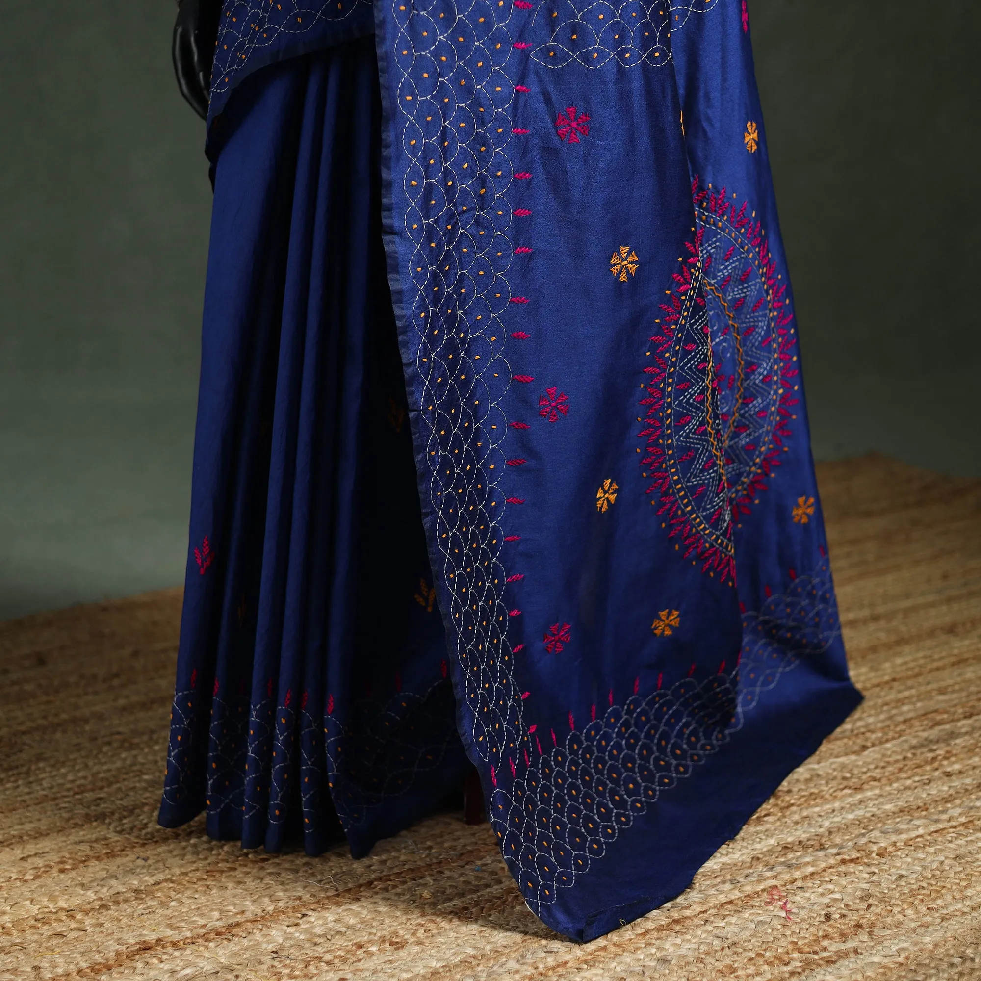 Blue - Bengal Nakshi Kantha Hand Embroidered Silk Saree 12 sold by Itokri product image thumbnail 4