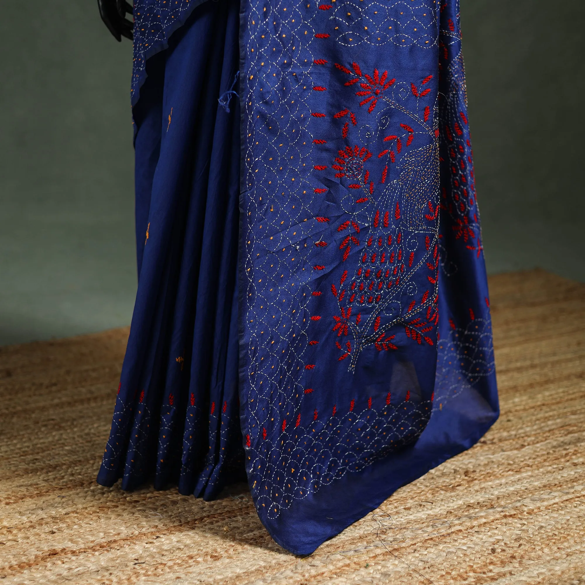 Blue - Bengal Nakshi Kantha Hand Embroidered Silk Saree 11 sold by Itokri product image thumbnail 4