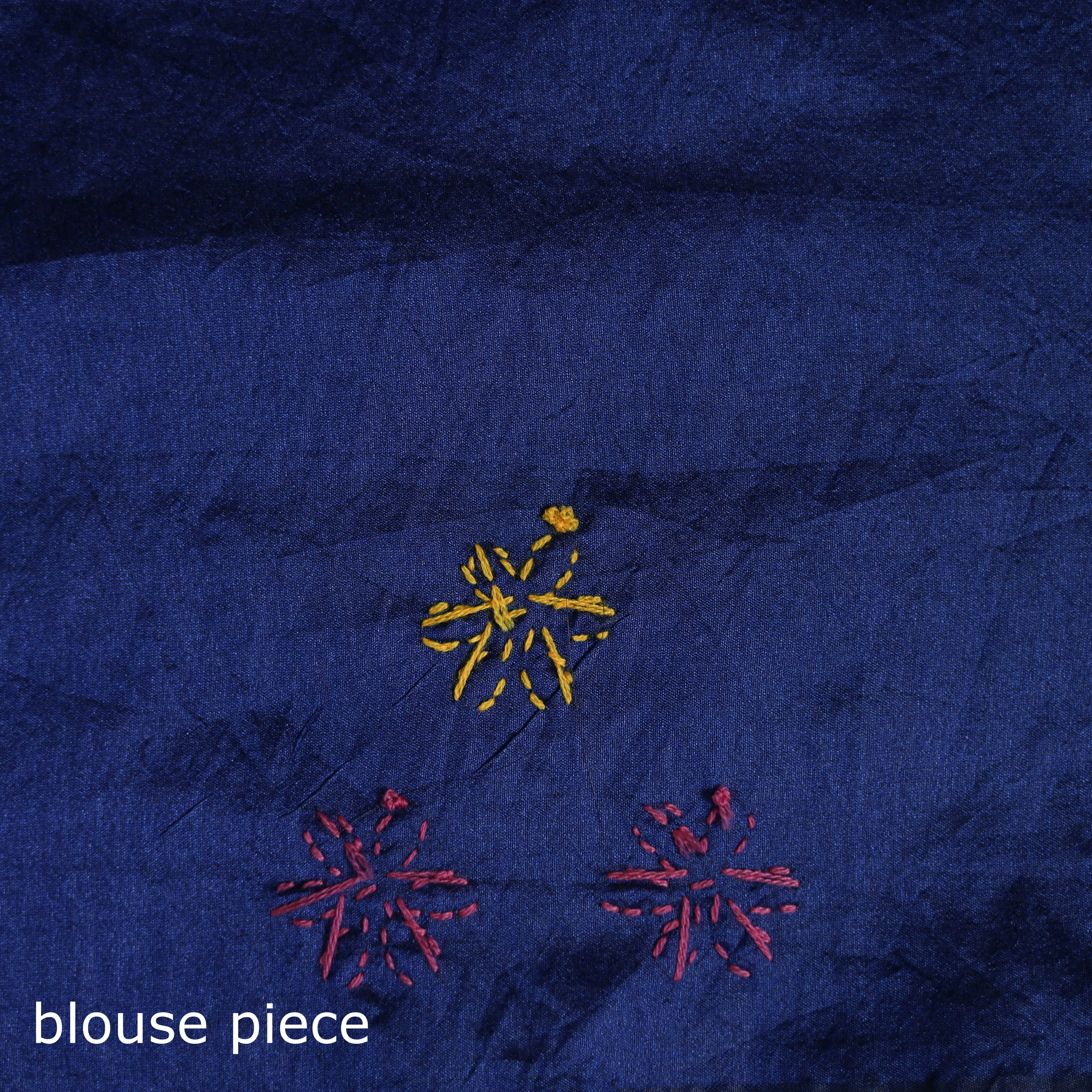 Blue - Bengal Nakshi Kantha Hand Embroidered Silk Saree 10 sold by Itokri product image thumbnail 5