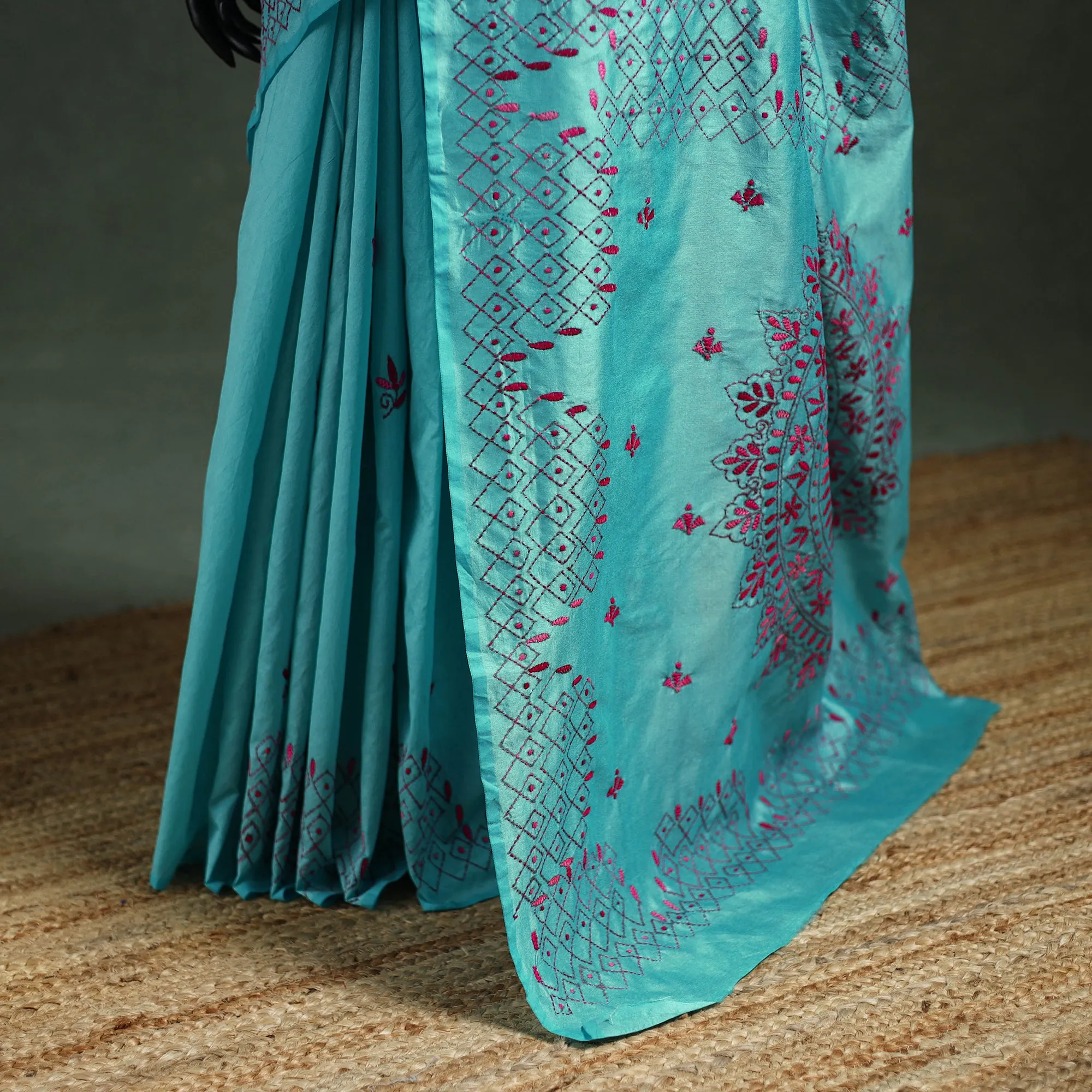 Blue - Bengal Nakshi Kantha Hand Embroidered Silk Saree 01 sold by Itokri product image thumbnail 4