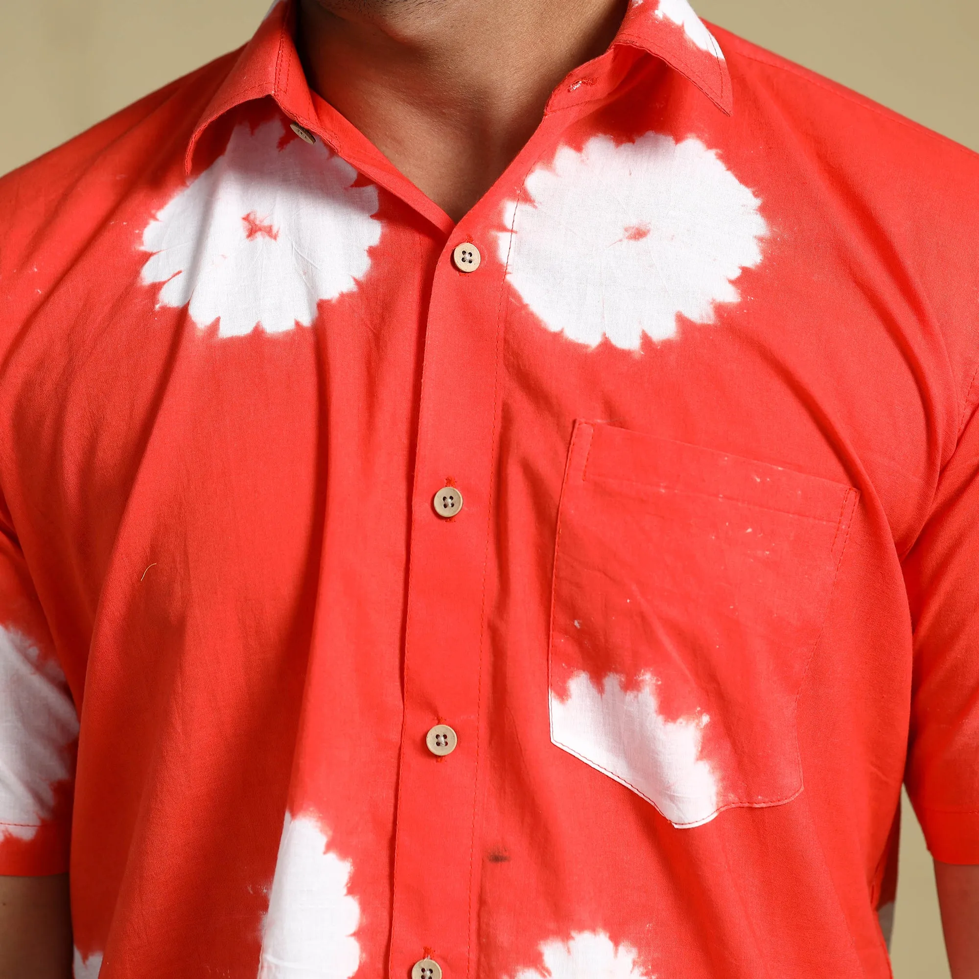 Orange - Shibori Tie-Dye Cotton Men Half Sleeve Shirt sold by Itokri product image thumbnail 5