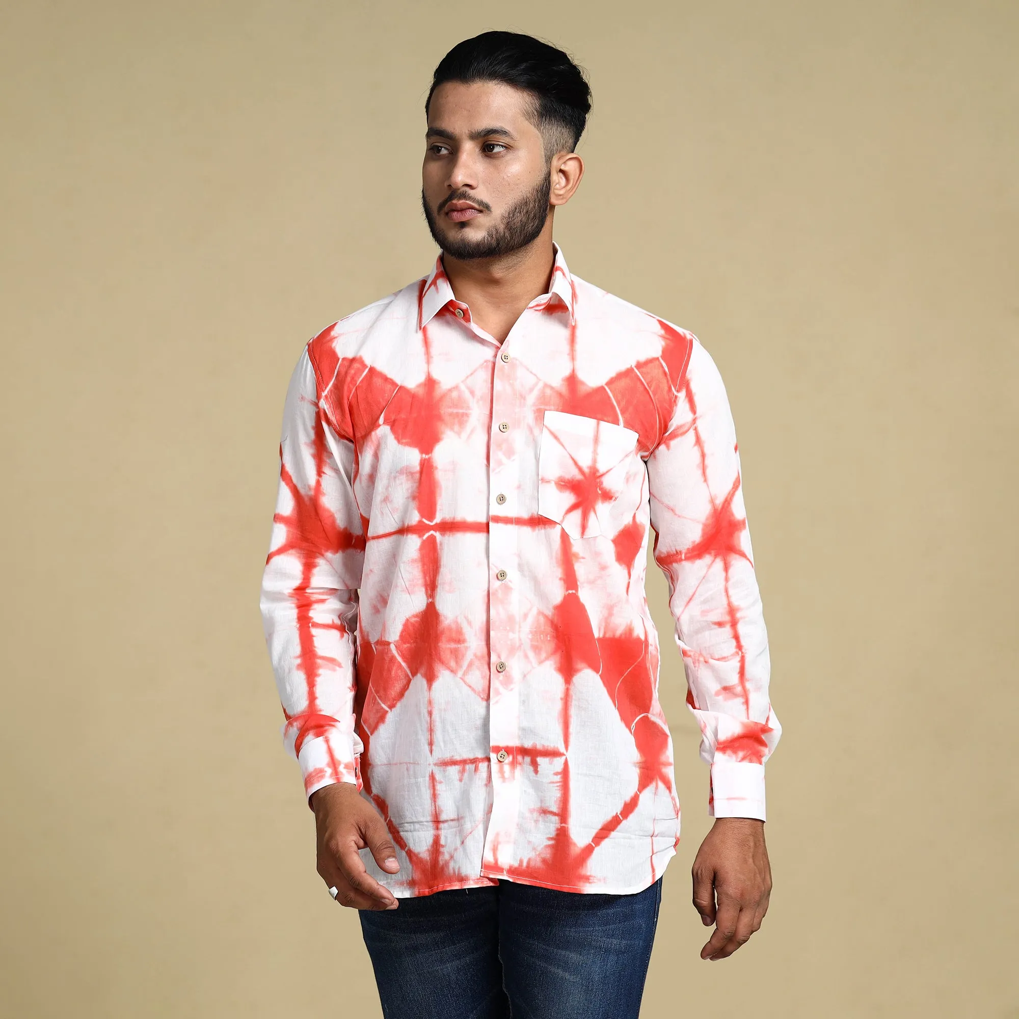 Orange - Shibori Tie-Dye Cotton Men Full Sleeve Shirt sold by Itokri product image thumbnail 3