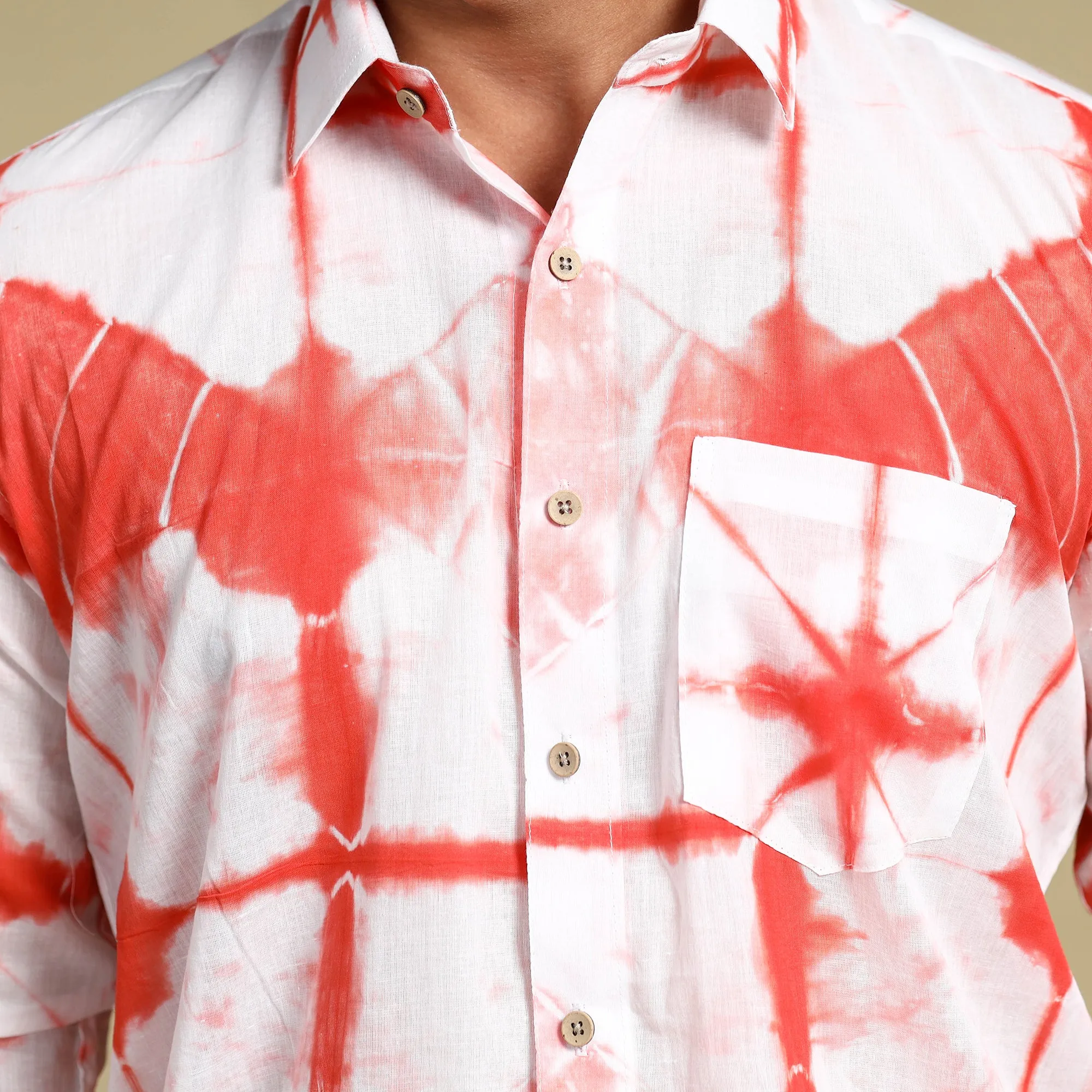 Orange - Shibori Tie-Dye Cotton Men Full Sleeve Shirt sold by Itokri product image thumbnail 5