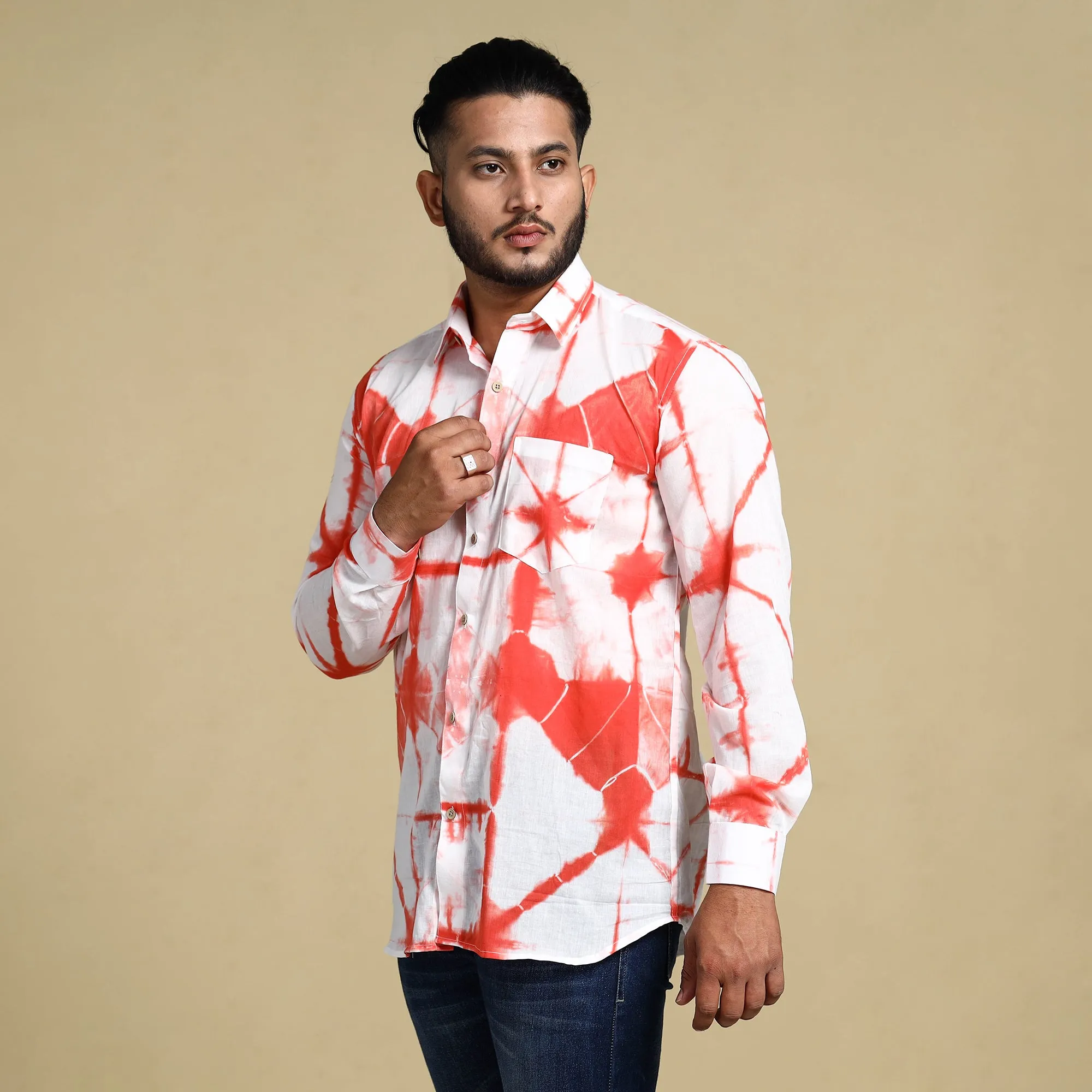 Orange - Shibori Tie-Dye Cotton Men Full Sleeve Shirt sold by Itokri product image thumbnail 2