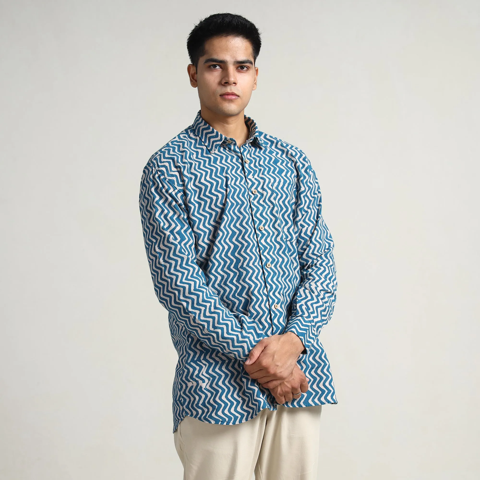 Blue - Hand Batik Printed Cotton Men Full Sleeve Shirt 09 sold by Itokri product image thumbnail 2