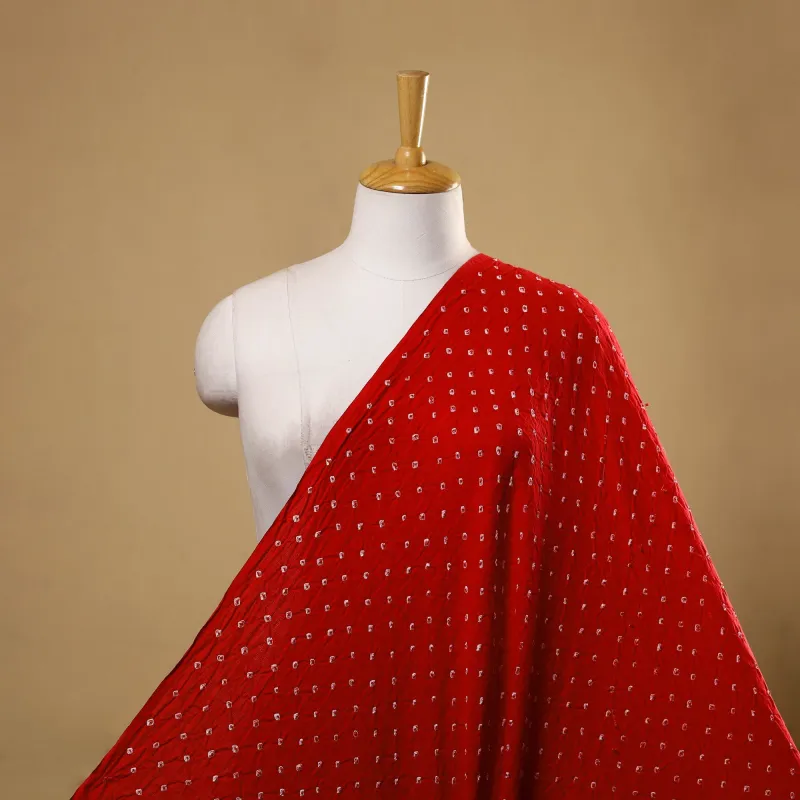 Vermilion Red - Kutch Tie & Dye Mul Cotton Bandhani Fabric 09 made by Itokri