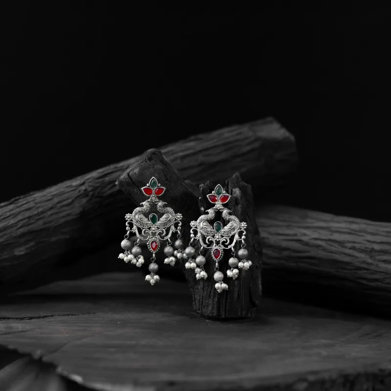 Multicolor - Saanjh Bela Mayura Oxidised Earrings made by Itokri