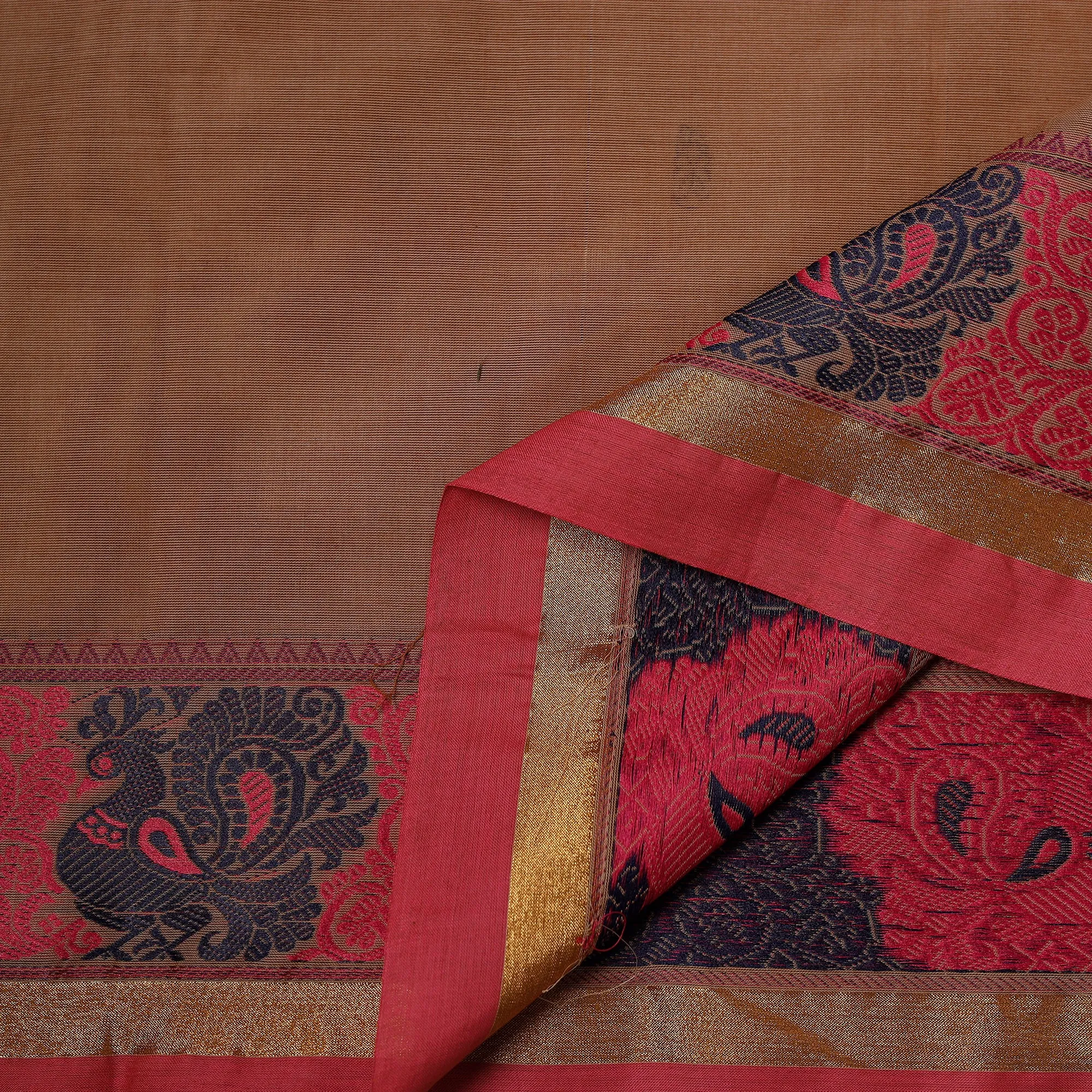 Brown - Kanchipuram Buti Cotton Fabric with Thread Border 10 sold by Itokri product image thumbnail 3